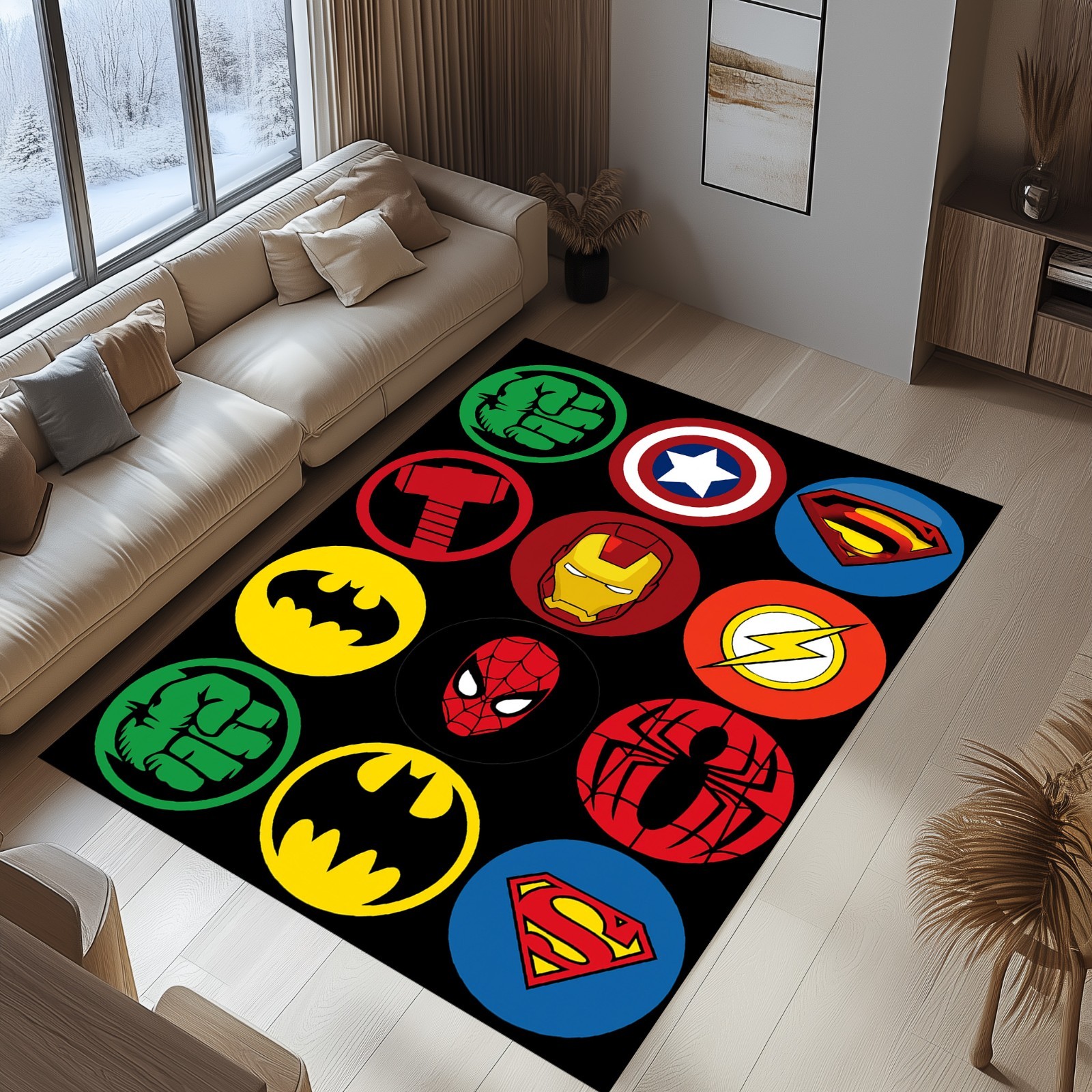 Super Hero Rug, Super Hero Logos, SuperheroRug, Kids Room Rug, Movie Carpet