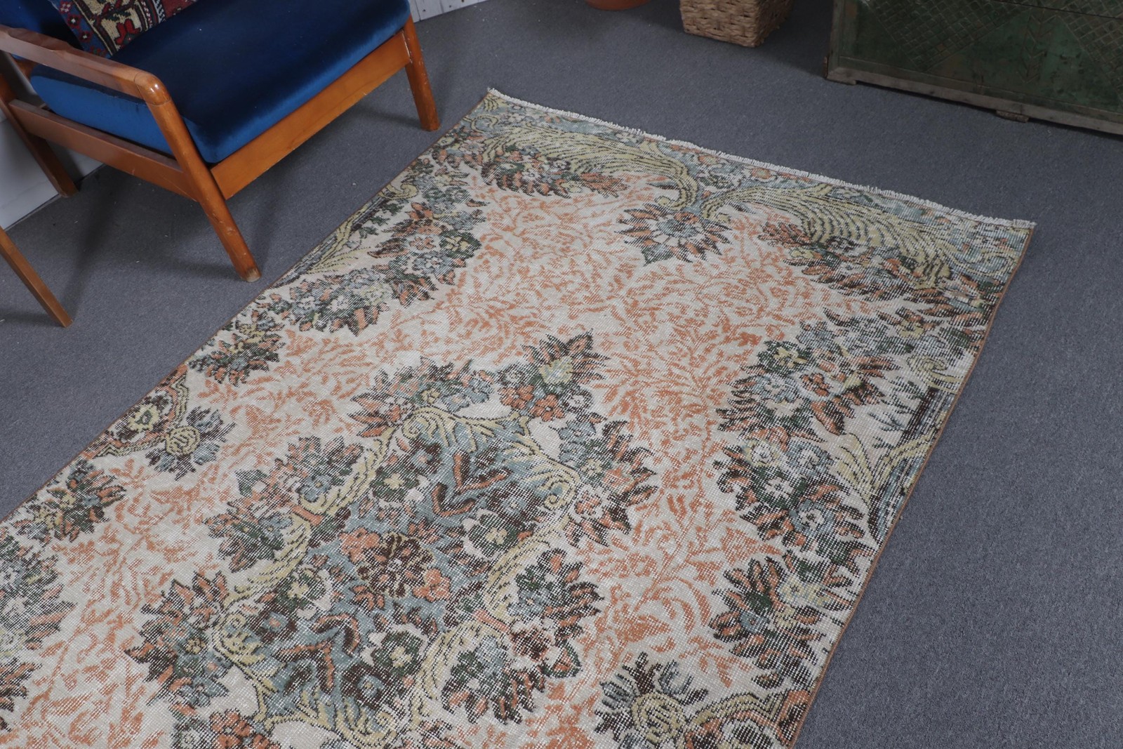 4,5×8,2 ft Rug, Turkish Vintage Rug, Orange Rug Wool Rug