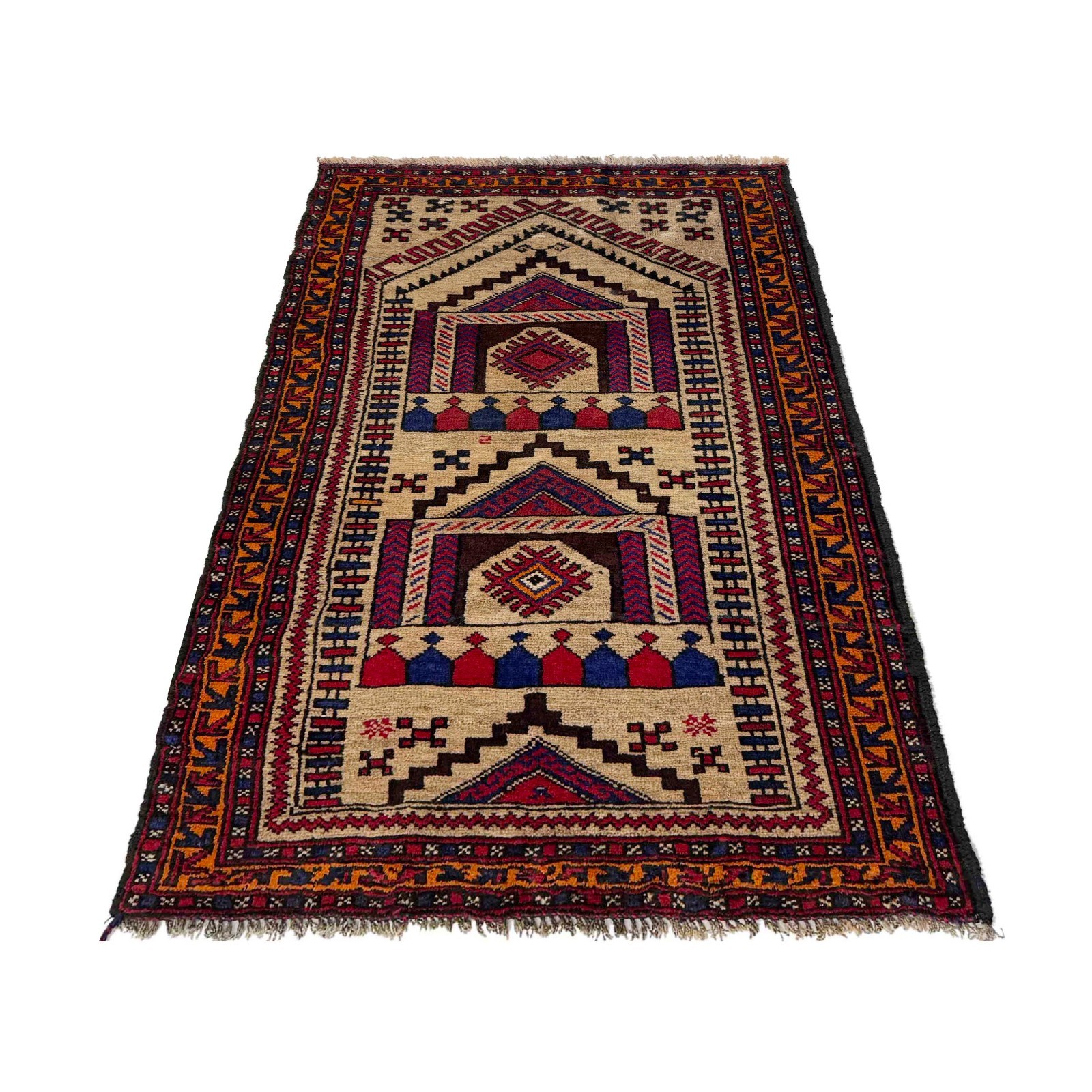 Tribal Afghan Prayer Rug 2’8″x4’3″ Ft Hand-Knotted Oriental 100% Wool Rug W37611
