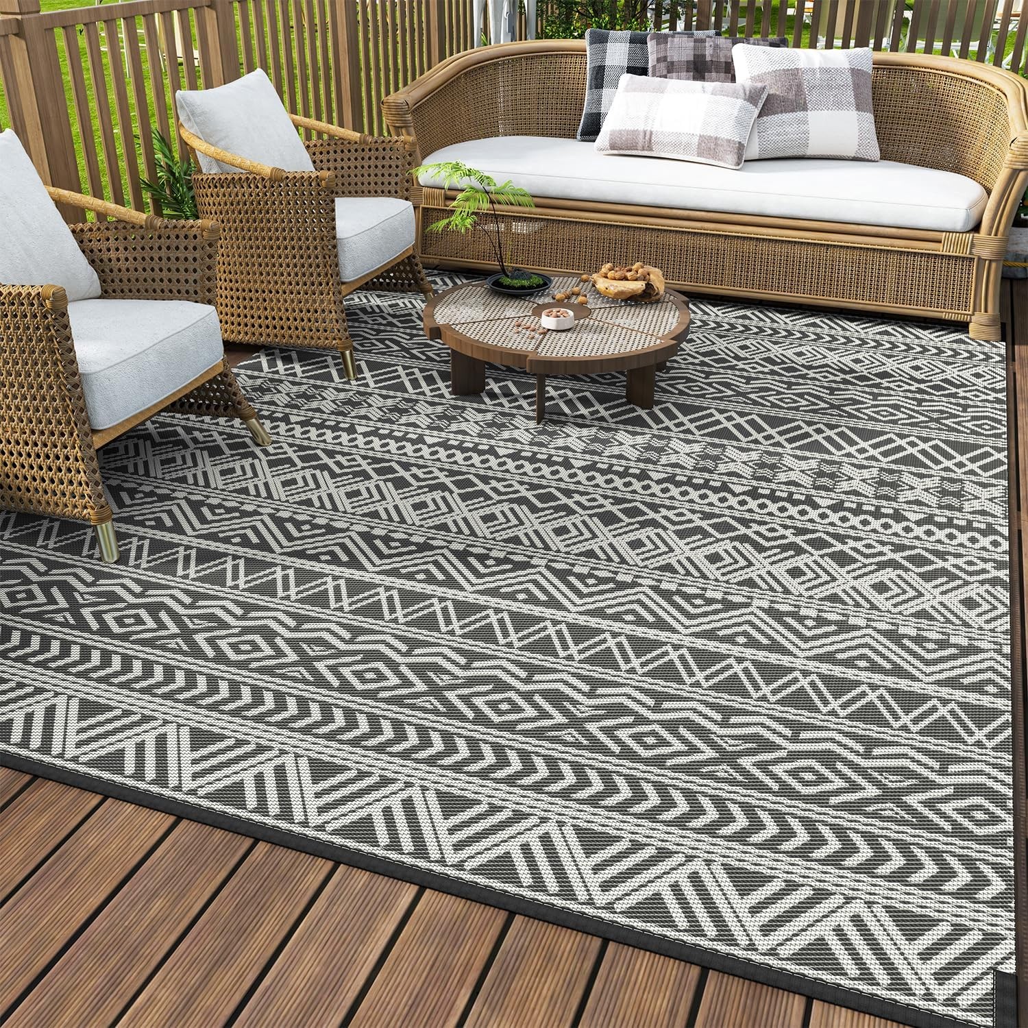 MontVoo Outdoor Rug Waterproof 6×9 Reversible Boho