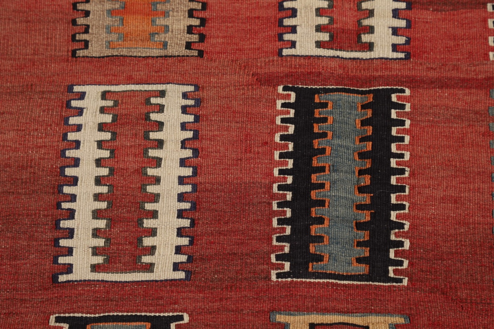 Red Kilim Vintage Area Rug 5×8 Hand-woven Geometric Vegetable Dye Tribal Style