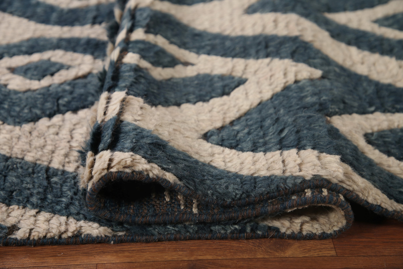 Ivory/ Blue Moroccan Shaggy Oriental Rug Wool Handmade Room Size Carpet 8×10