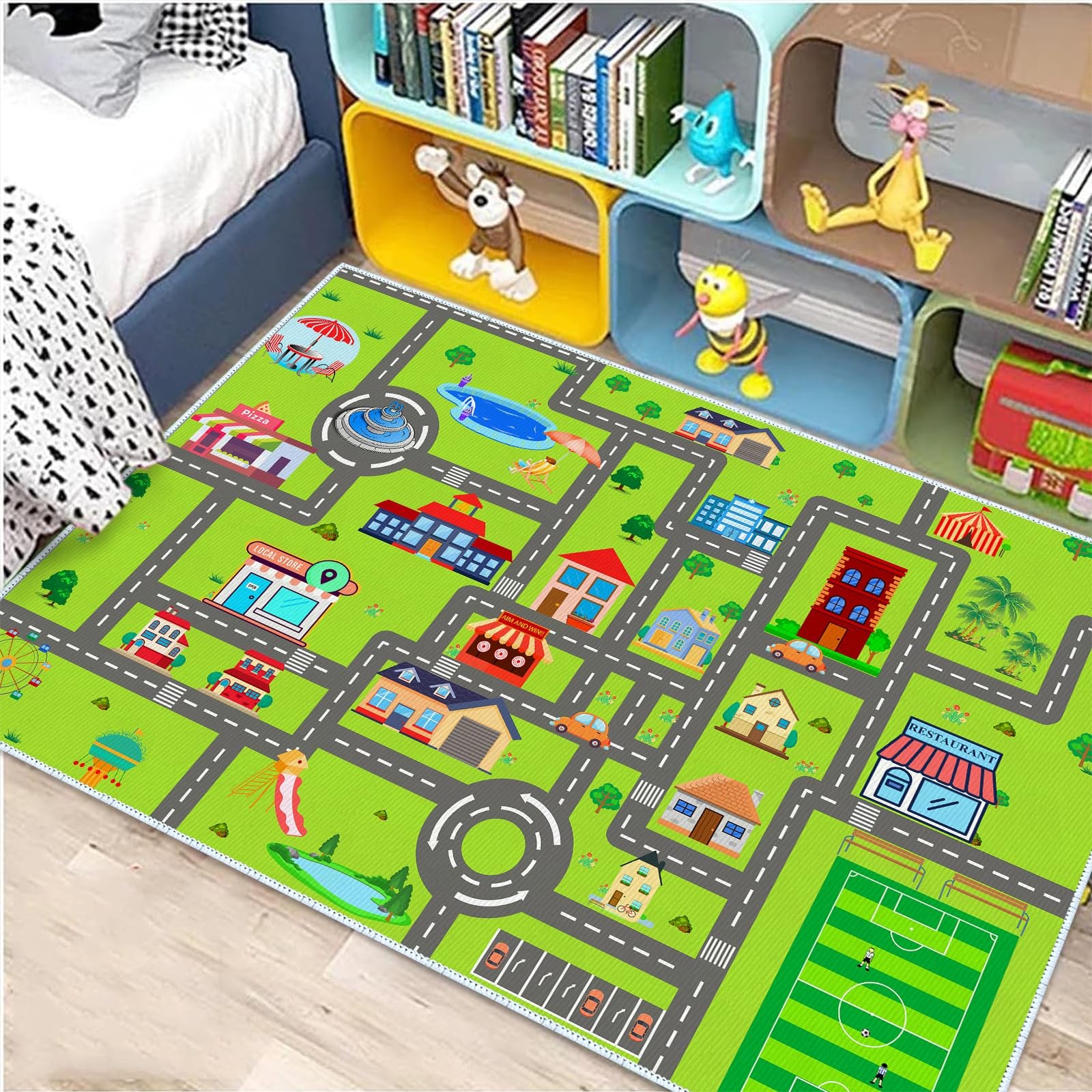 Kids Car Rug, 2′ 7″ x 4′ City Life Road Traffic Game Carpet for Race Cars & T…
