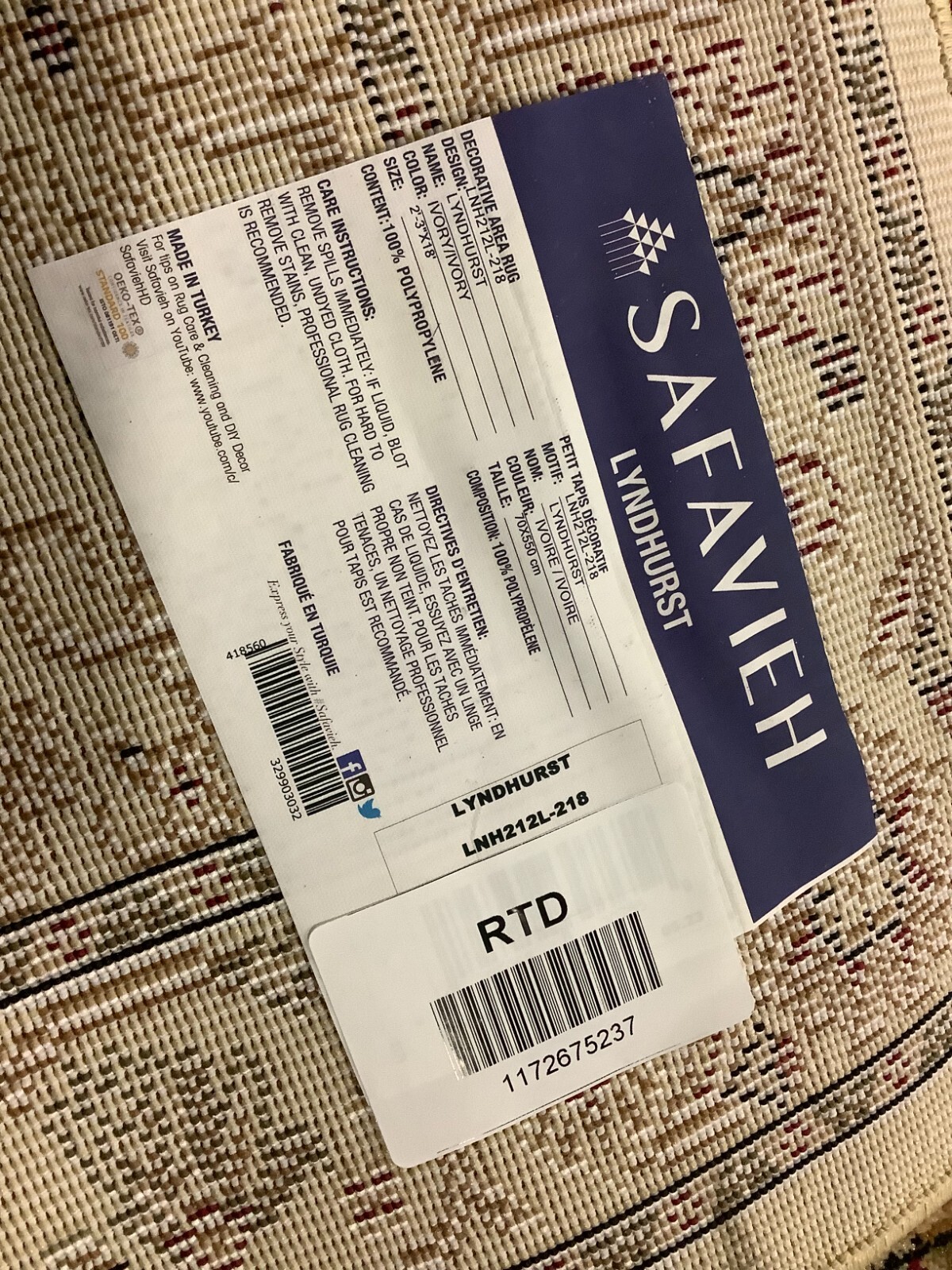 IVORY / IVORY 2′-3″ x 18′-0″ Damaged Rug, Reduced Price 1172675237 LNH212L-218