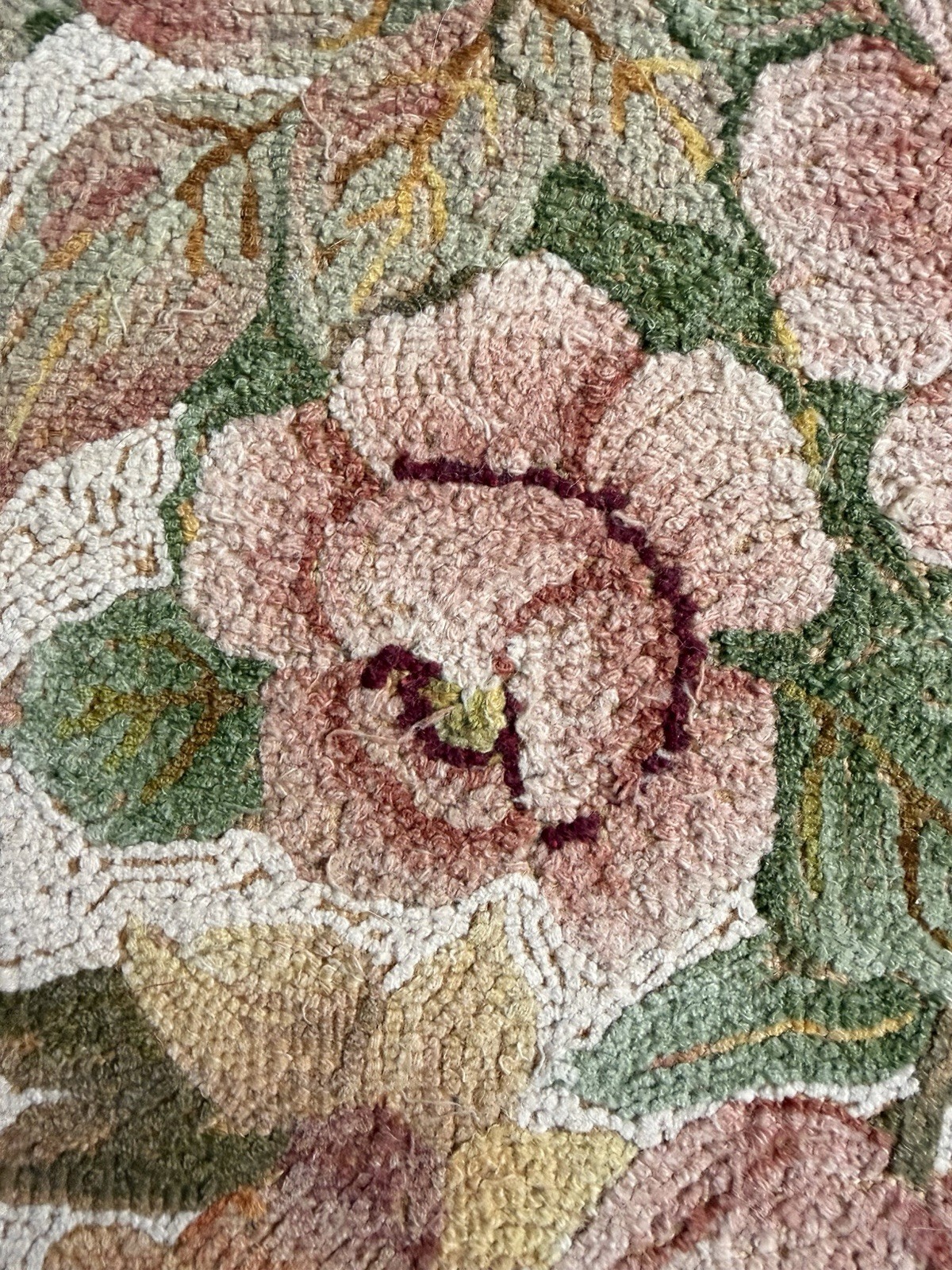 Vintage Hand Hooked Tan, Multicolor Pink Floral Wool Area Rug, 30×50”