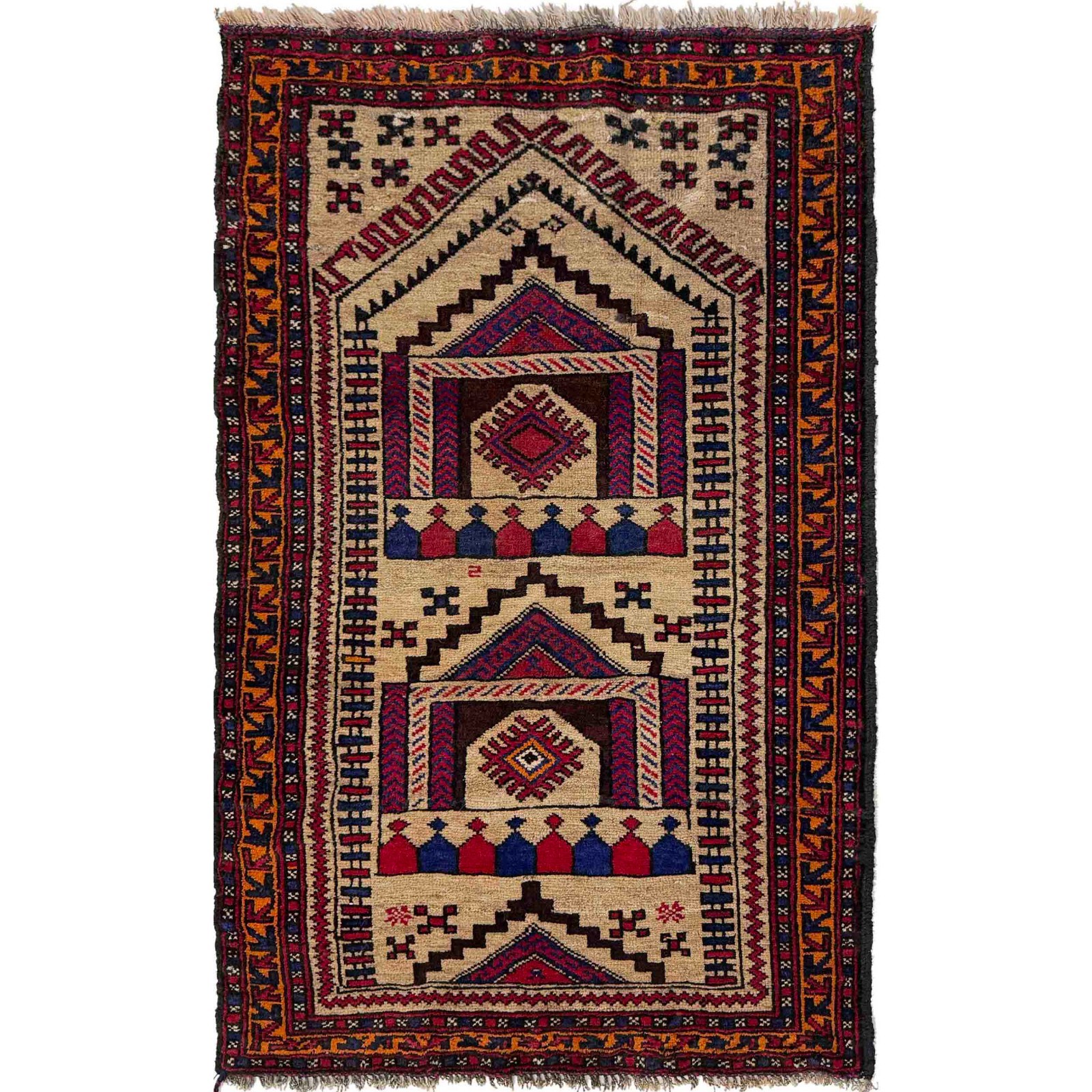 Tribal Afghan Prayer Rug 2’8″x4’3″ Ft Hand-Knotted Oriental 100% Wool Rug W37611