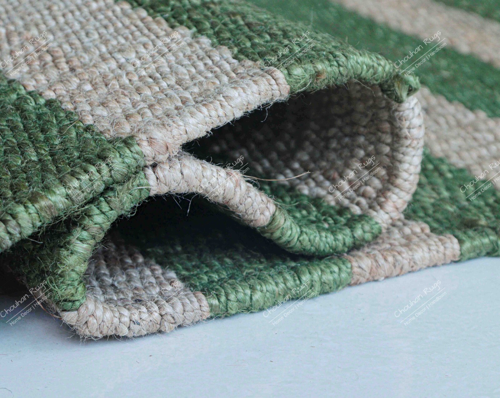 Beige Jute Rug And Green Stripes Line Natural Rectangle Rug Vintage Jute Rug