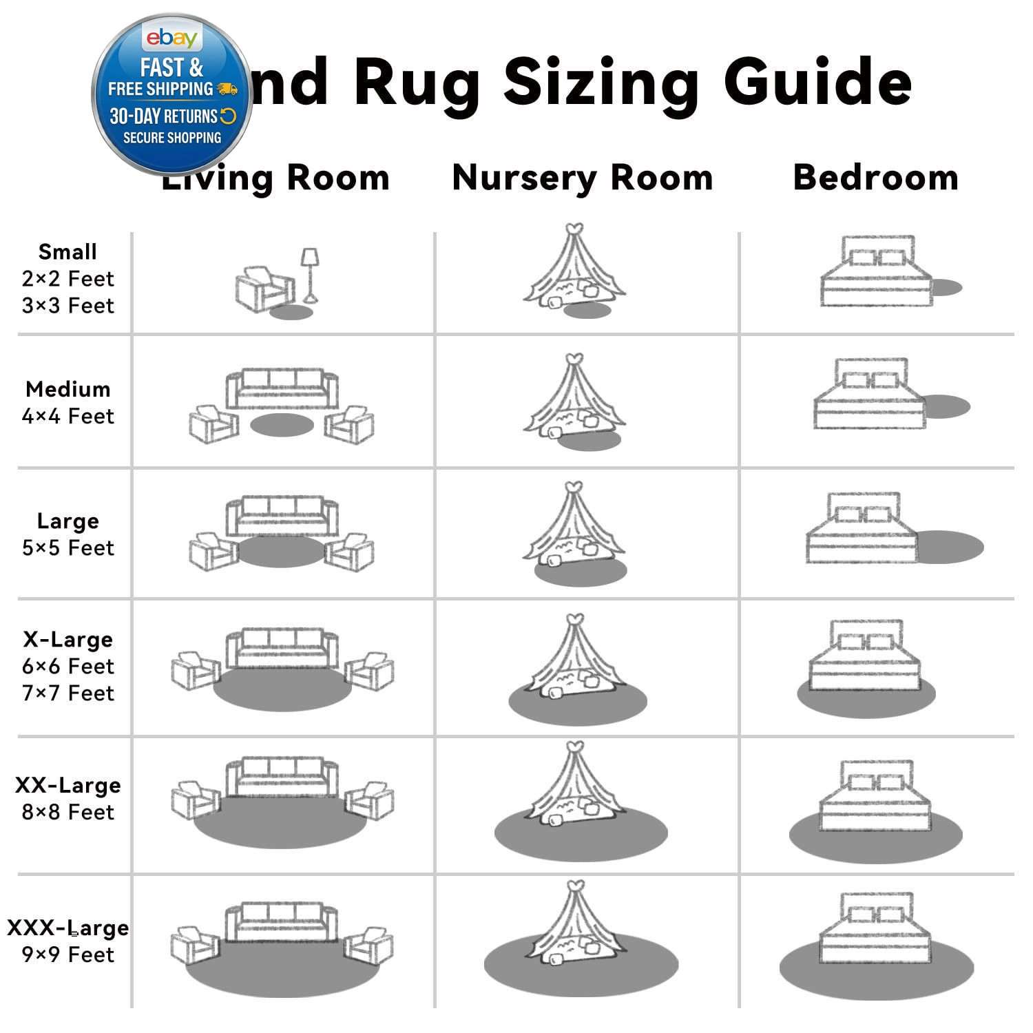 Black Round Rugs for Bedroom – Machine Washable, 4 4 Ft Round,