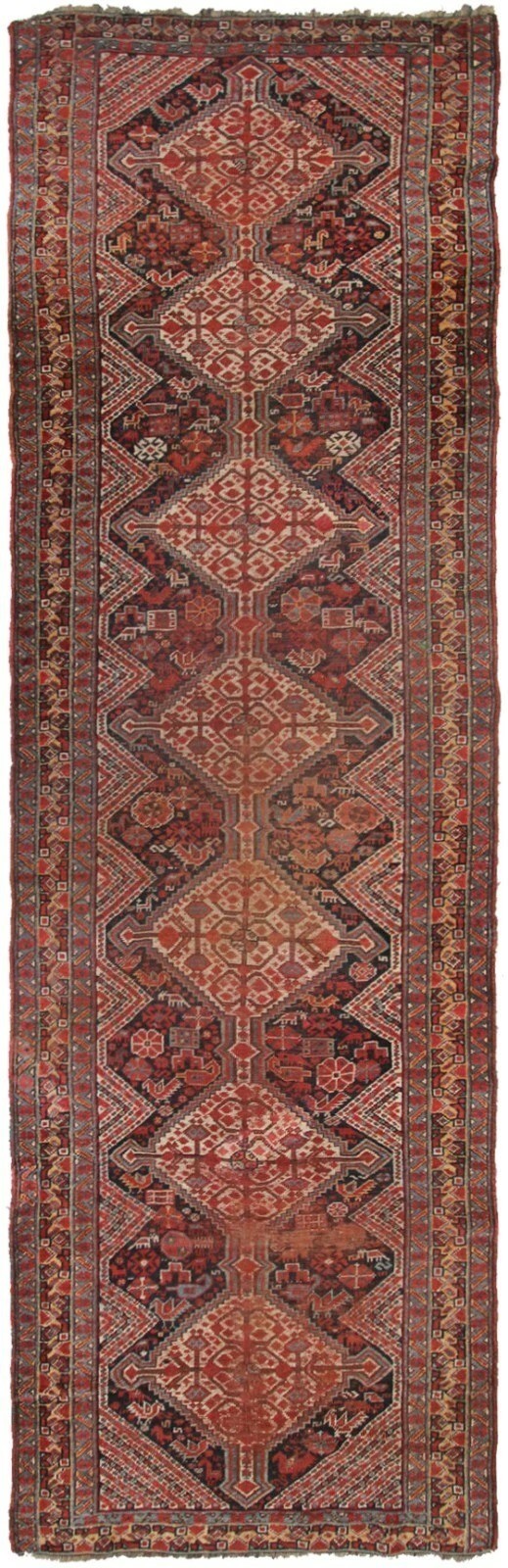 3×10 Rare Antique Handmade Wool Runner Red Tribal Geometric Shabby Chic Rug
