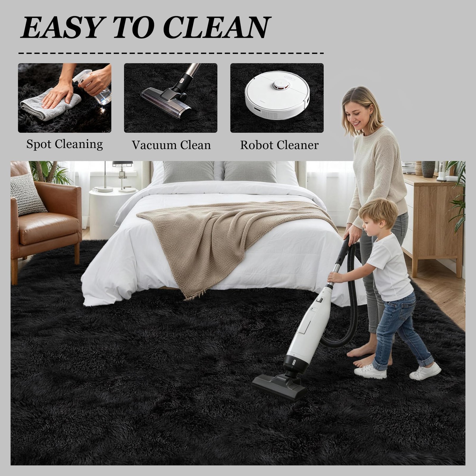 Luxturiy 8×10 Area Rug Living Room Bedroom: 8′ x 10′ (Rectangular), Black