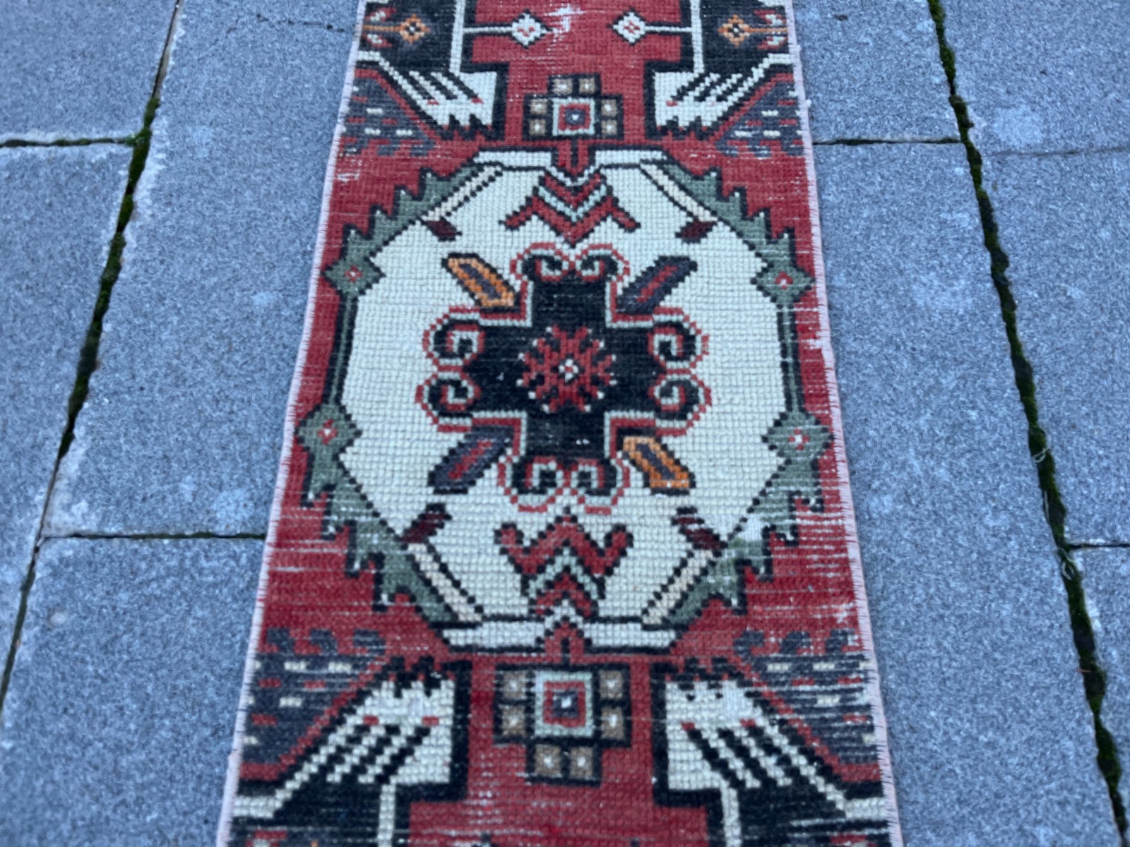 Vintage Turkish Small Rug 1.1×2.5 ft Handwoven Anatolian Wool Mini Runner