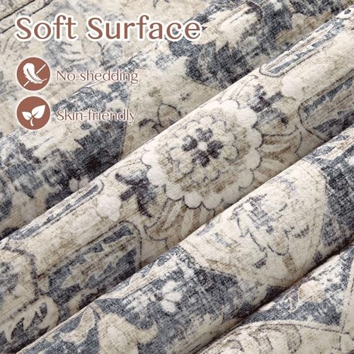 Area Rug Living Room Rugs – 5×7 Washable Boho Rug Vintage Oriental Distressed