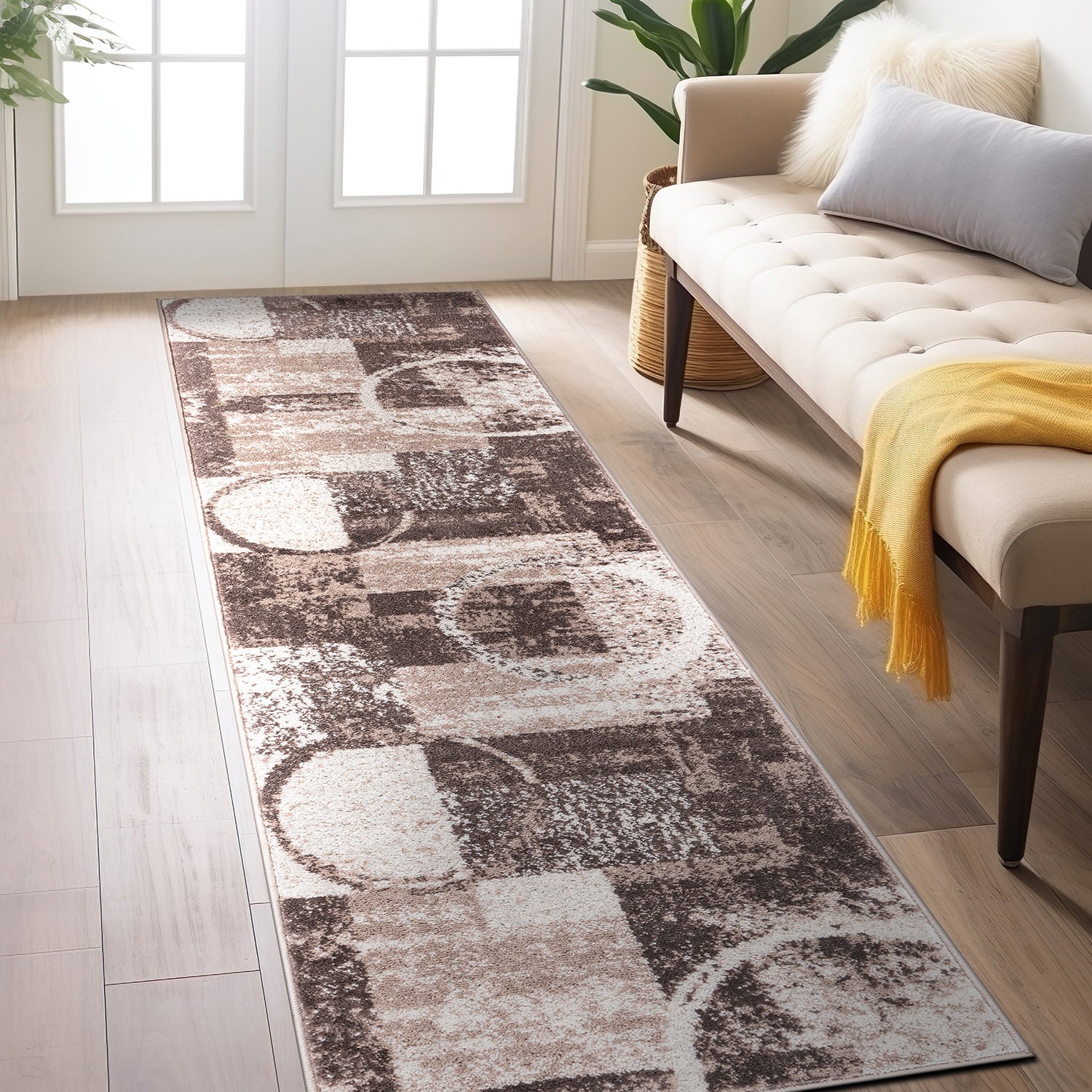 Rugshop Runner Rugs Abstract Circle Carpet Hallway Rugs and Runners Brown 2’x10′