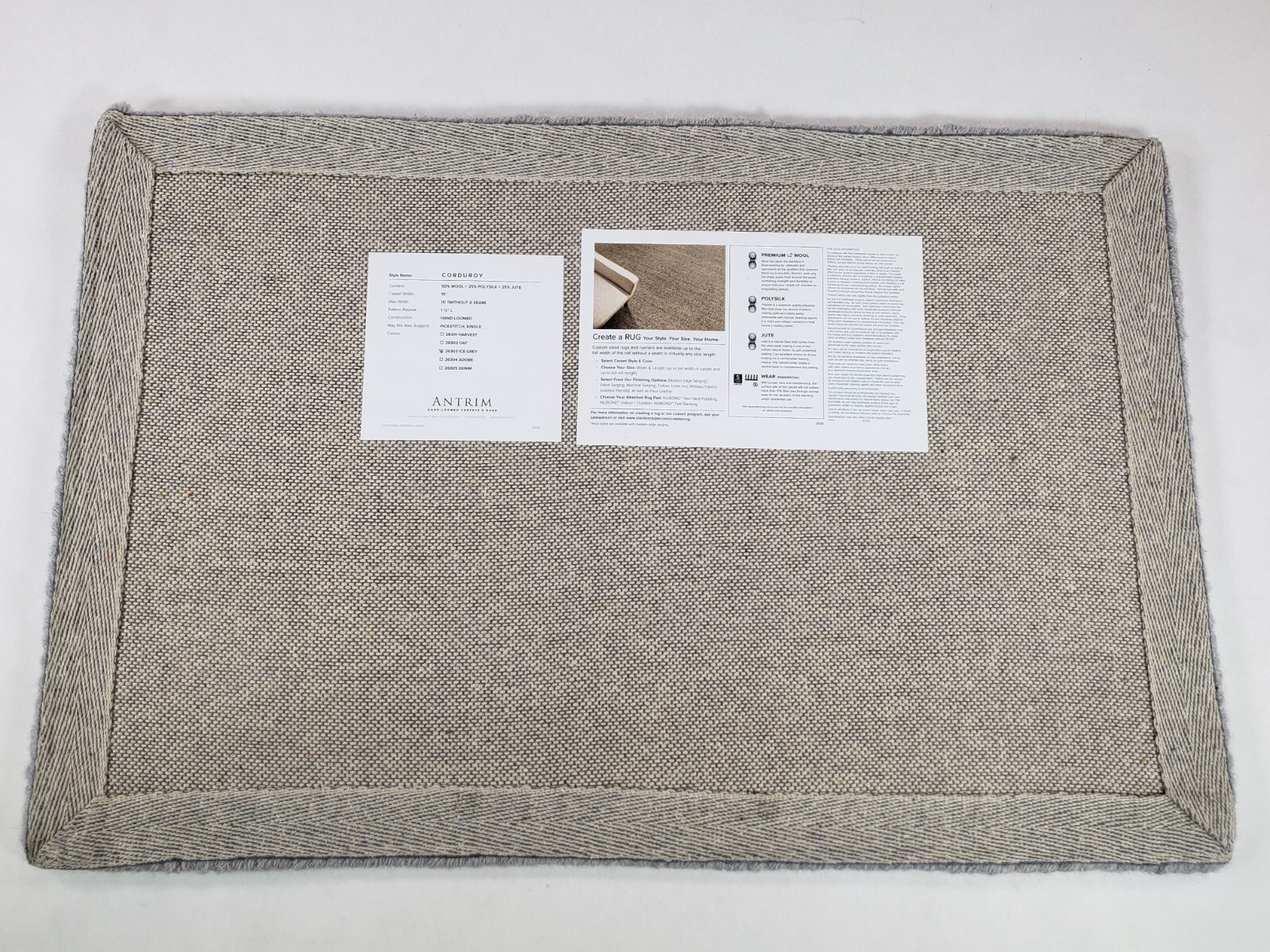 Stanton Antrim Ice Grey Corduroy Hand Loomed Rectangle Carpet Area Rug 27″ X 15″