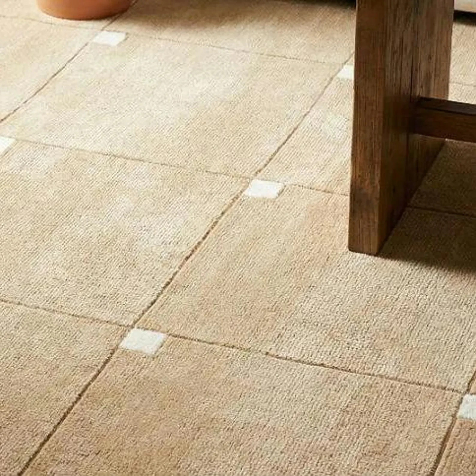 Luxury Hand Tufted Wool Rug Beige Modern Minimal Grid Area Rug, Soft Handmade