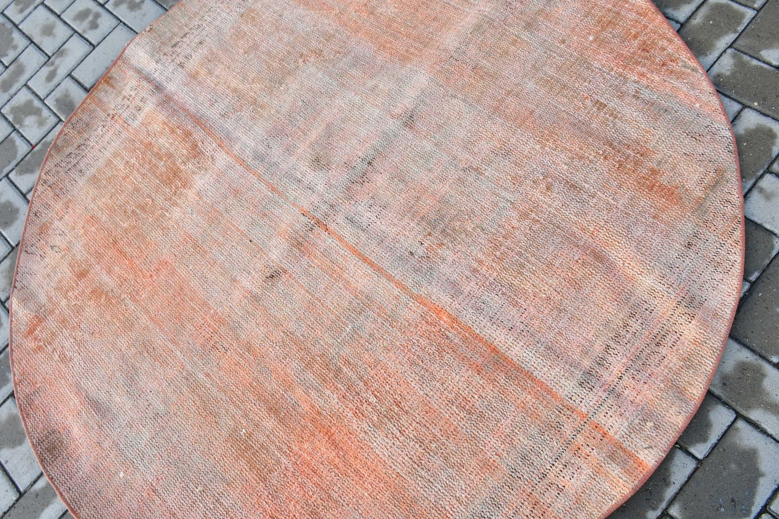 5,2×5,2 ft Turkish Rug, Vintage Round Rug, Red Brown Abstract Rug