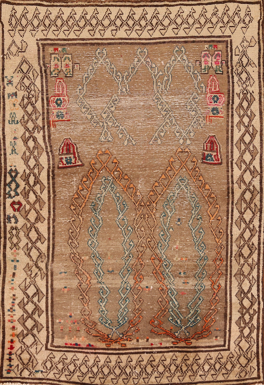 Antique Brown Wool Hand-made Vegetable Dye Gabbeh Geometric Tribal Rug 4×7