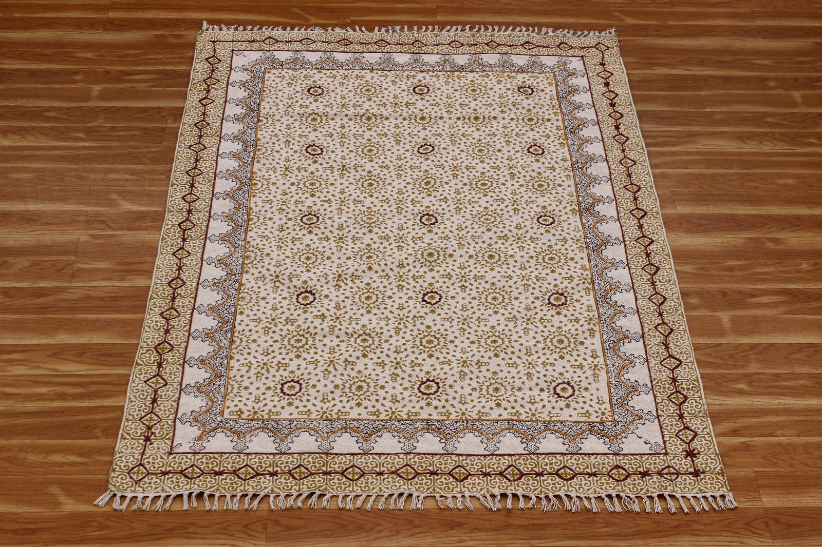 Hand Block Printed Cotton Embroidery Work Kitchen Doormats Home Decor 3×5 ft