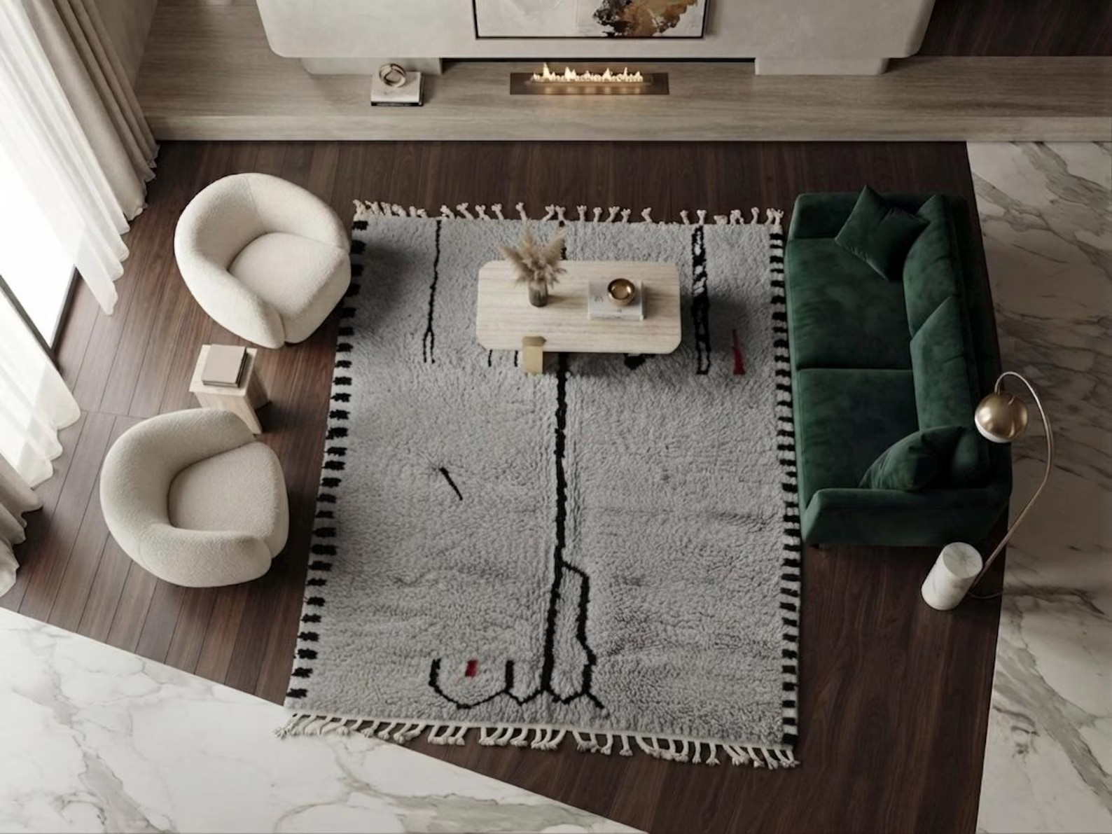 Handmade Moroccan Berber Rug Beni Ouraina Style Gray Wool Area Rug Design Carpet