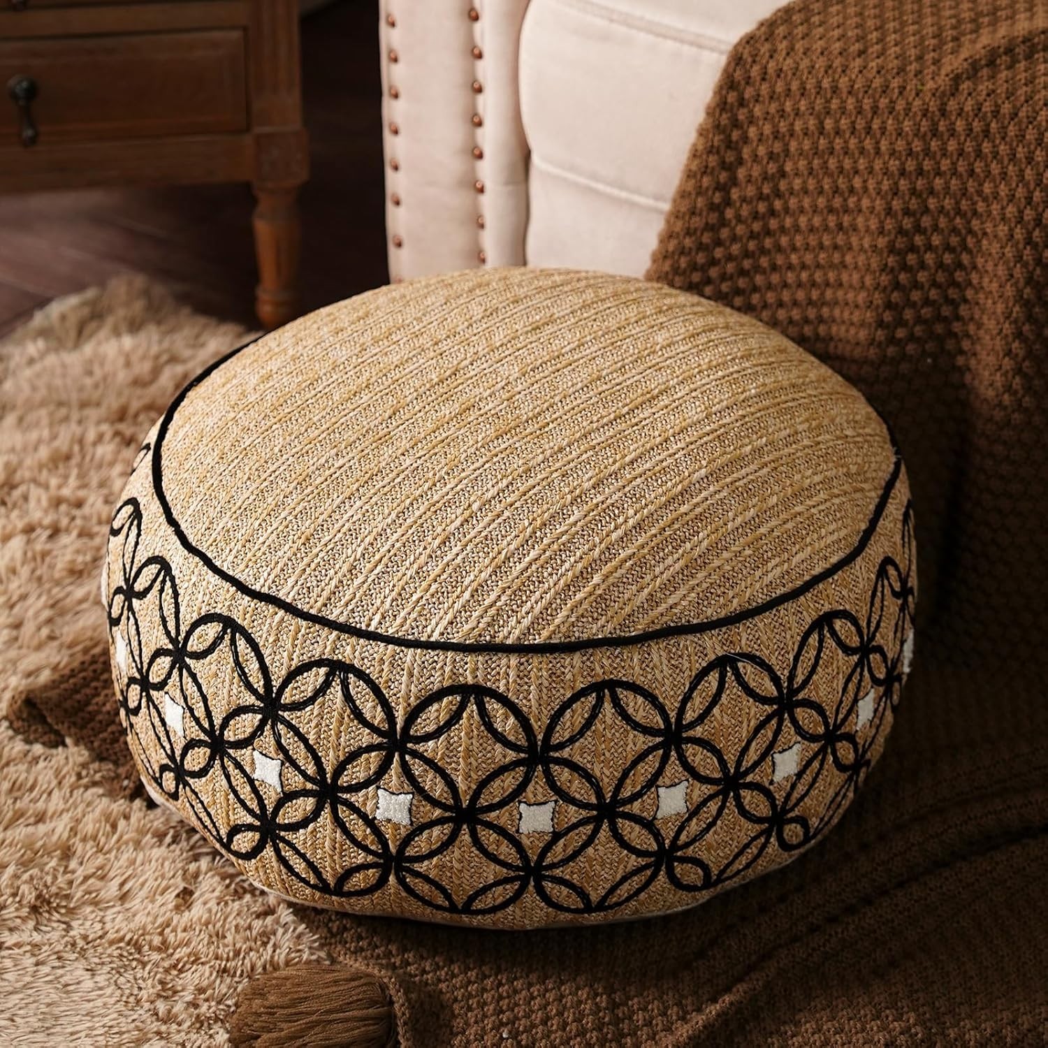 Pouf Cover Ottoman Unstuffed Pouf Seat Footrest Decorative Storage Bean Bag