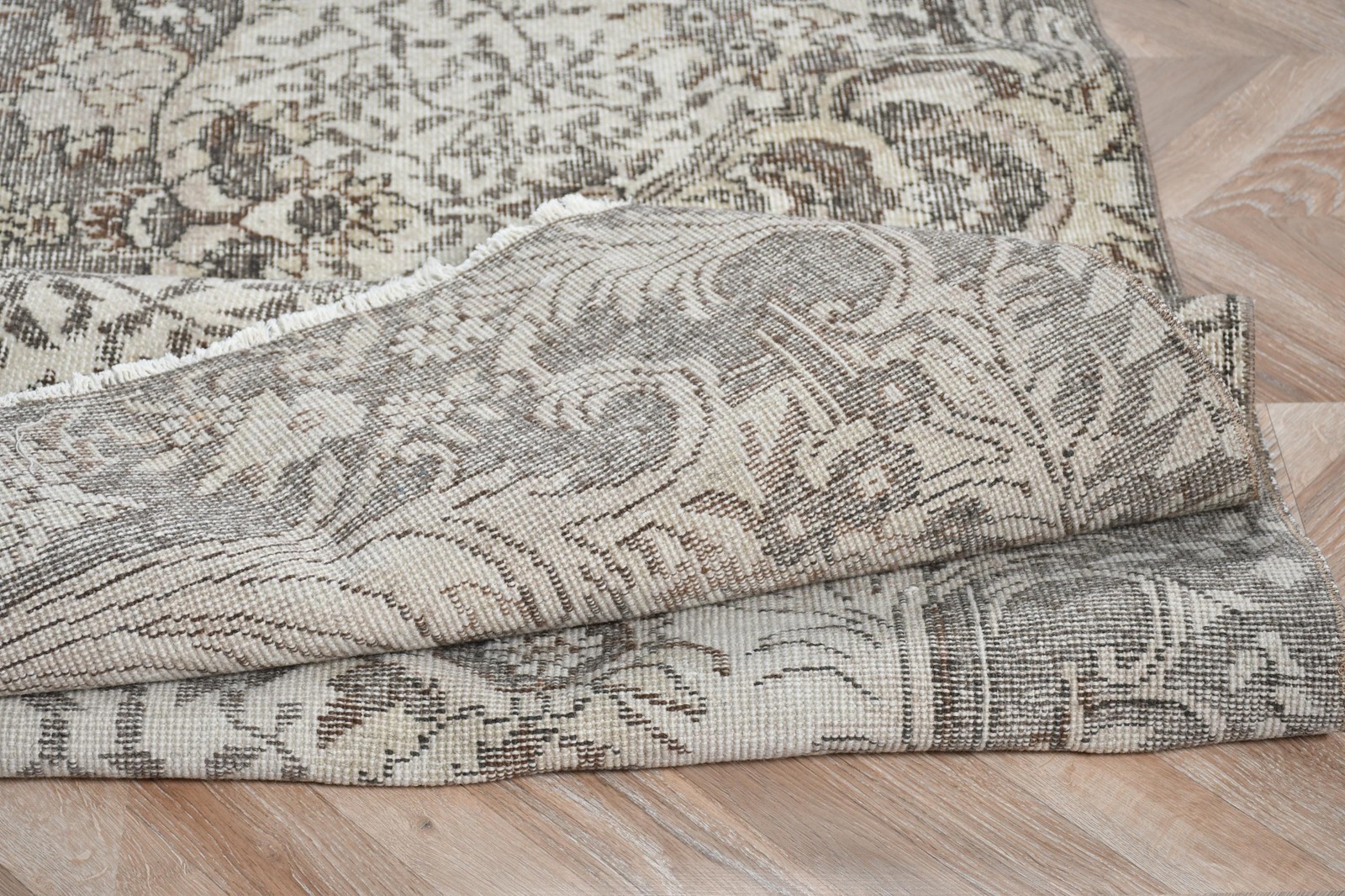 Turkish Vintage Rug 6,2×10,1 ft, Gray Large Abstract Wool Rug
