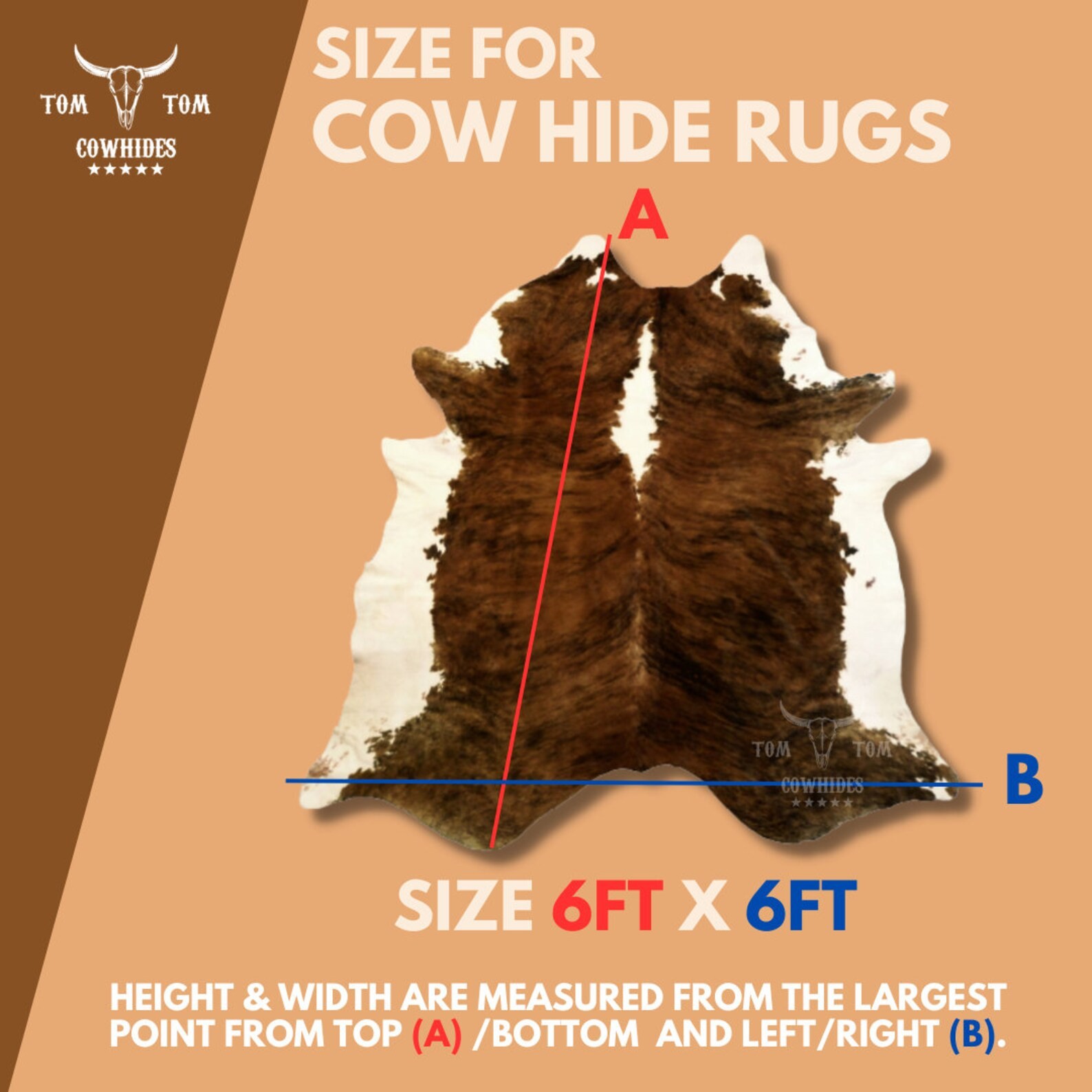 TRICOLOR EXOTIC! Large ! New Cowhide Rug natural hair on – 6X6 ft size