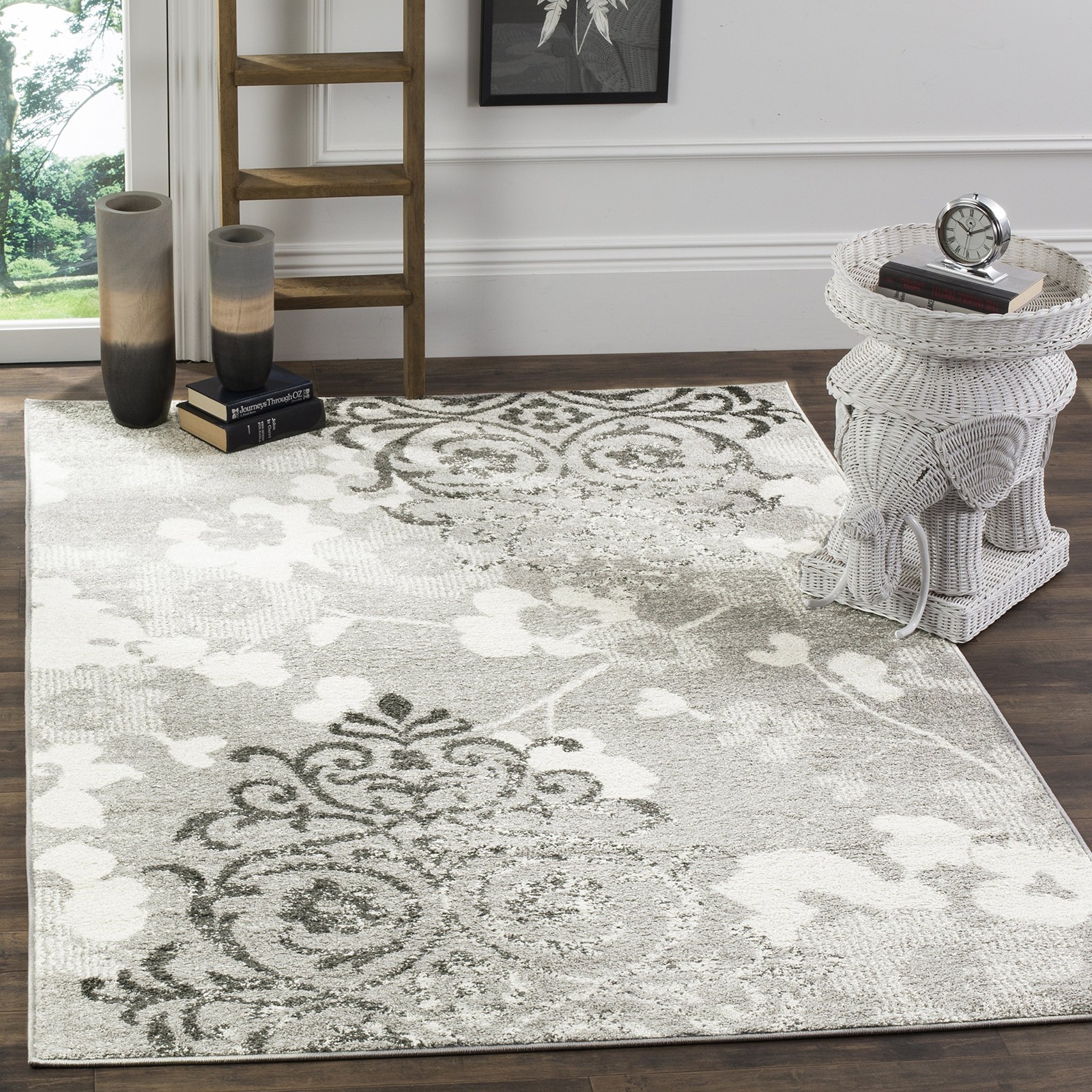 Adirondack Collection Area Rug – 6′ x 9′, Silver & Ivory, Floral Glam Damask …