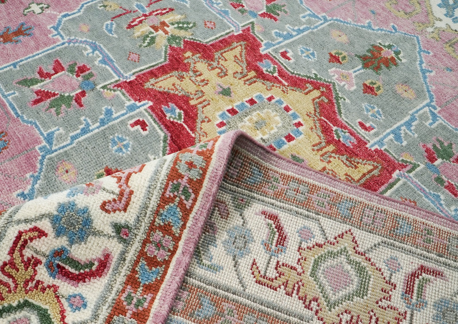 8’10”x11’11” Hand Knotted Wool Pink, Celadon Oushak Herizz Rug