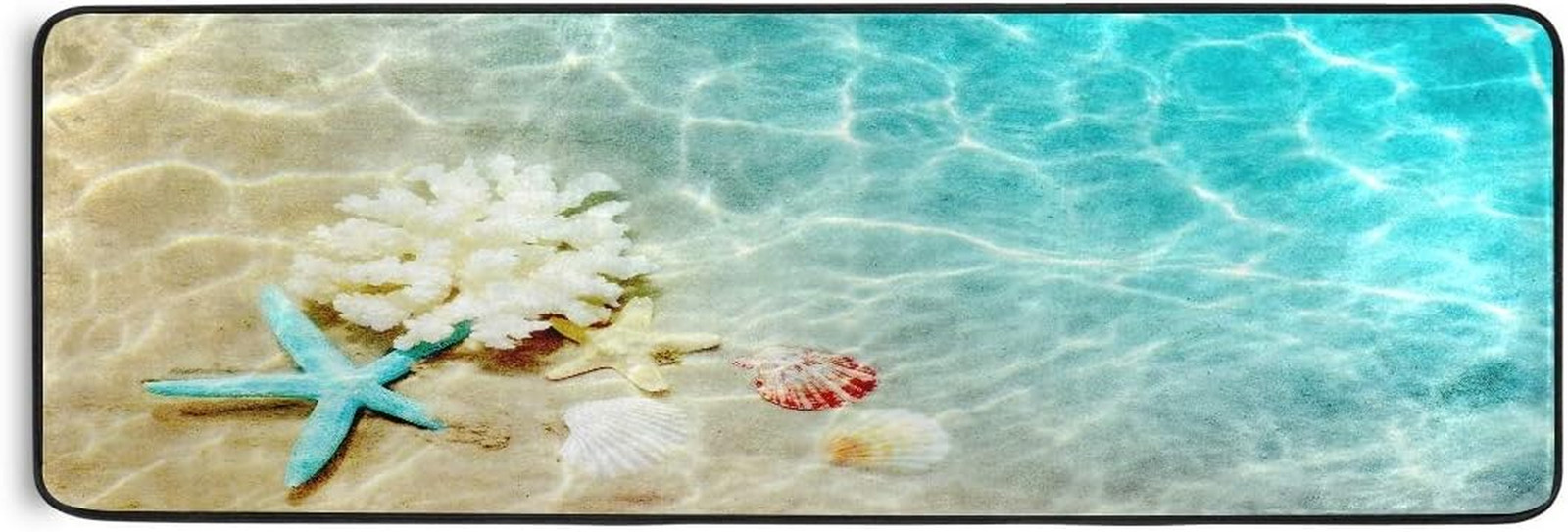 Seashell Starfish Non-Slip Kitchen Rug 72″ x 24″ Soft Doormat for Home