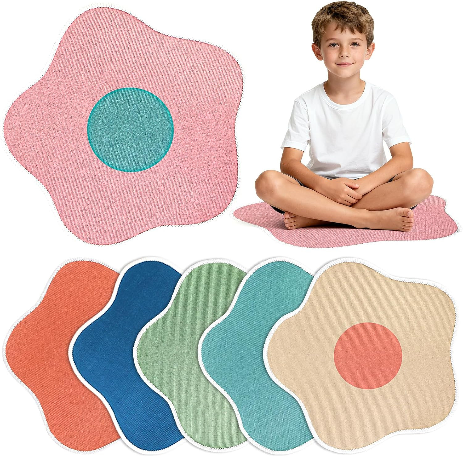 6Pcs Boho Flower Carpet Seats for Art Classroom Decor 17 Inch Colorful Classroom