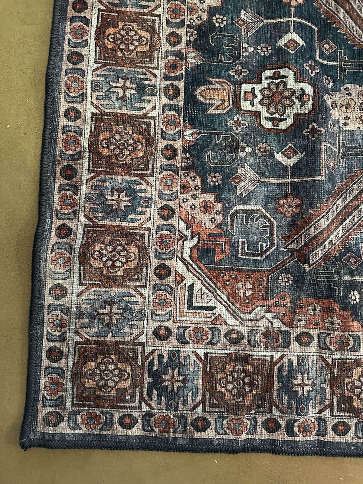 Washable Rug 3’X5′ Adiva Lavinia ‘Antrasit’ Dark Teal Blue Burgundy Red