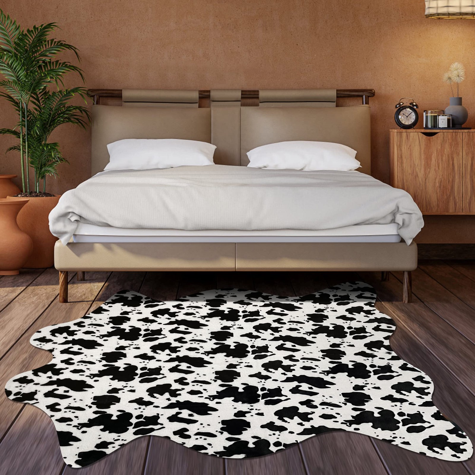 Cow Print Rug Large Cowhide Area Faux Animal Print Carpet 4.6×5.2 Ft Mat