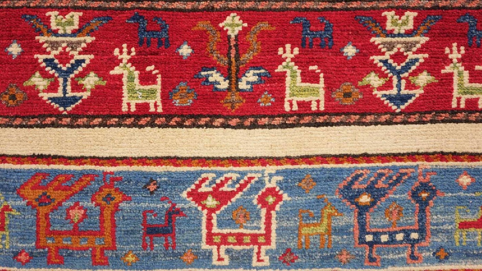 Super Kazak Animal Motif Rug 100×150 Hand-Knotted Beige Nomad Pattern
