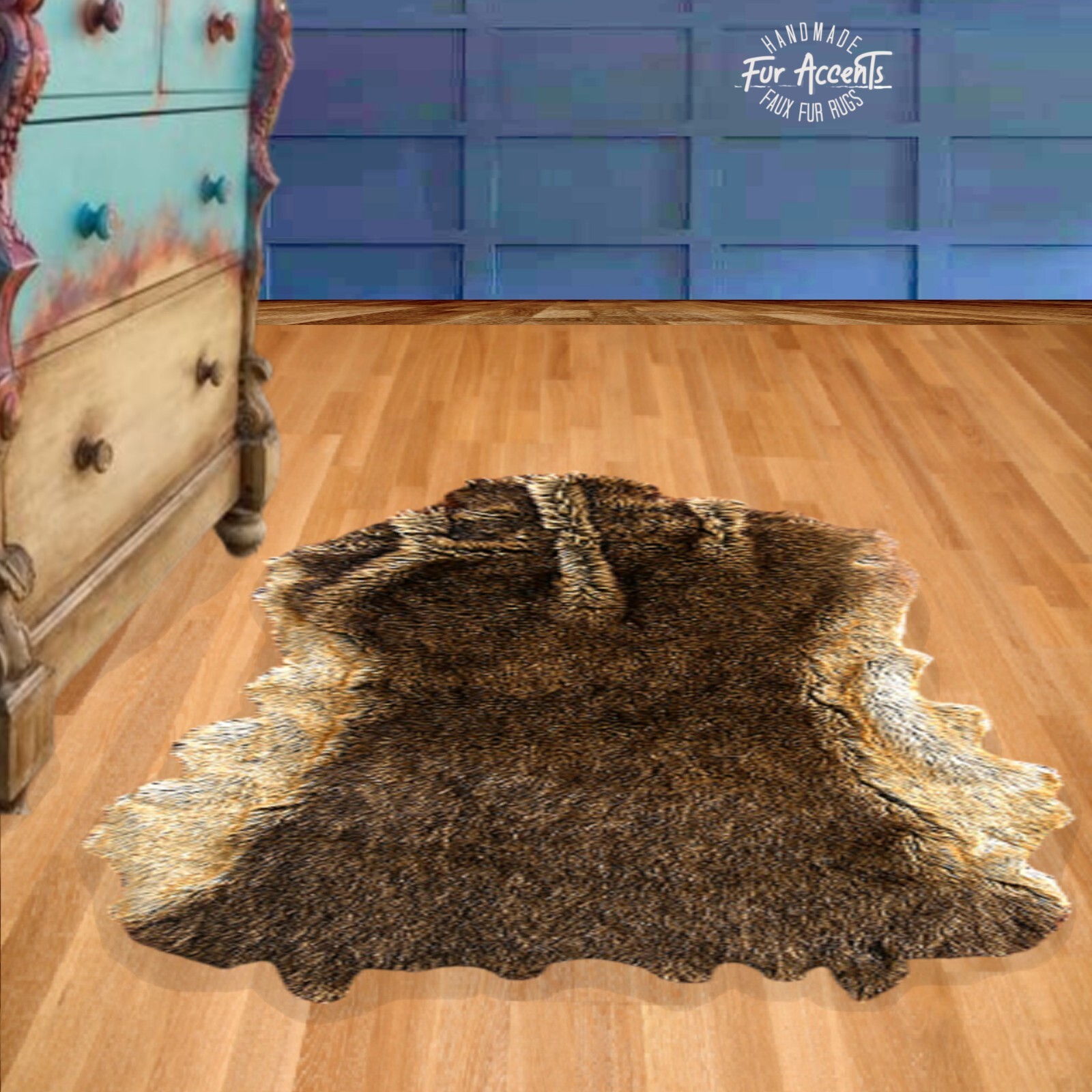 Faux Fur Animal Hide Pelt Rug, Two Toned Deerskin, Area Rug, Handmade in America