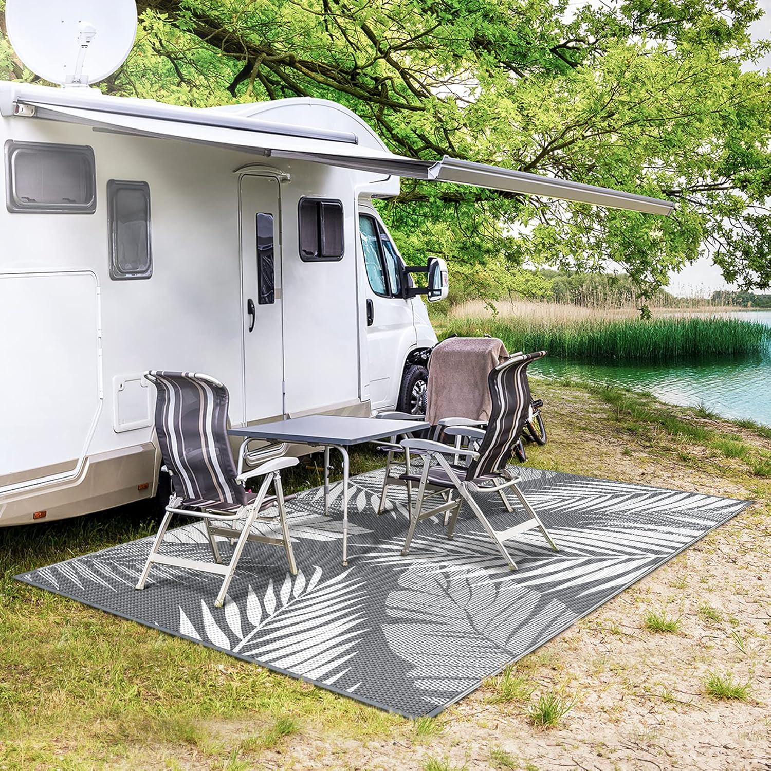 Waterproof Reversible Outdoor Rug For Patio Camping RV Picnic Deck And Backyard!