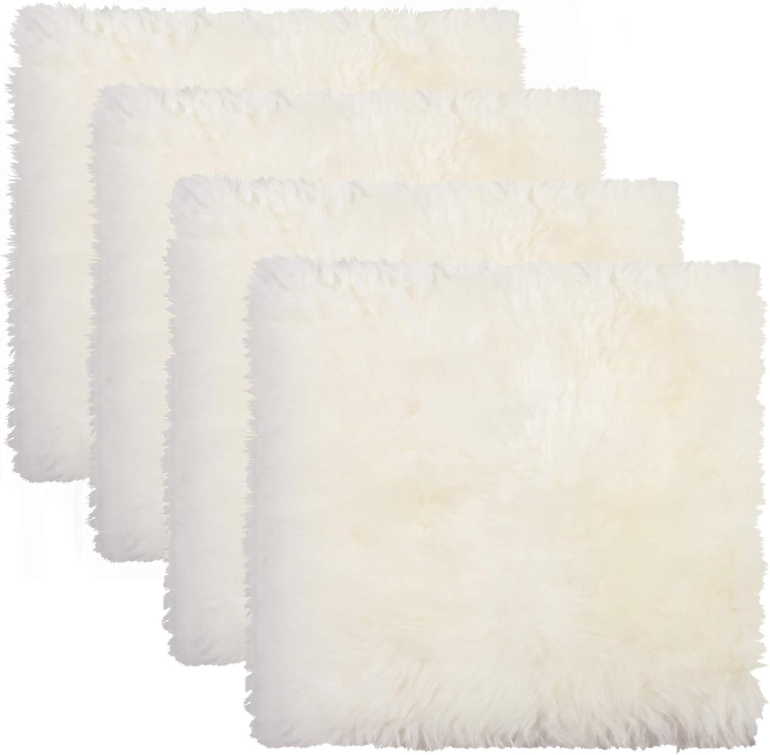 Set of 4 Natural Sheepskin Chair Pads with Non-Slip Backing for Comfort