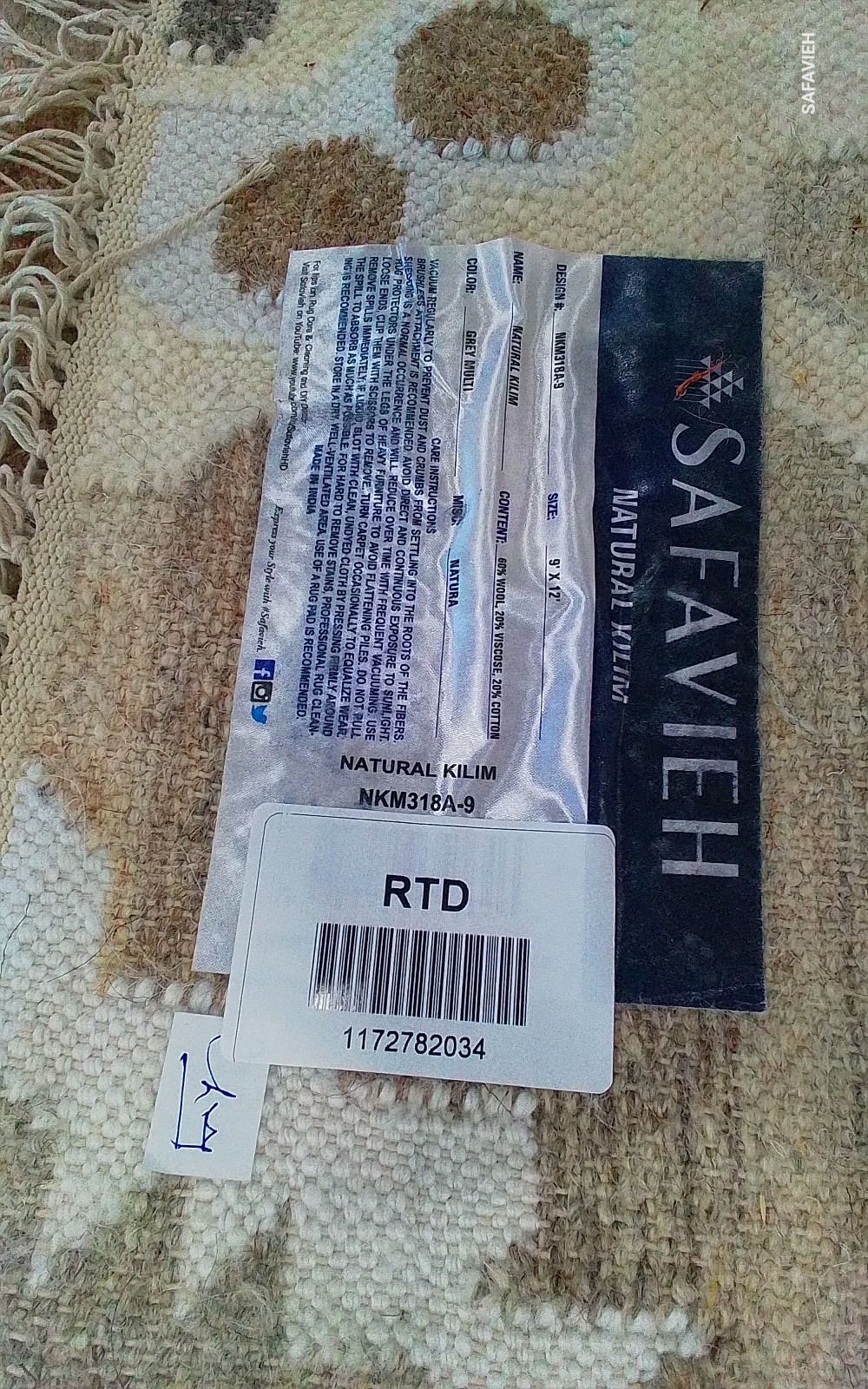 GREY / MULTI 9′-0″ x 12′-0″ Back Stain Rug, Reduced Price 1172782034 NKM318A-9