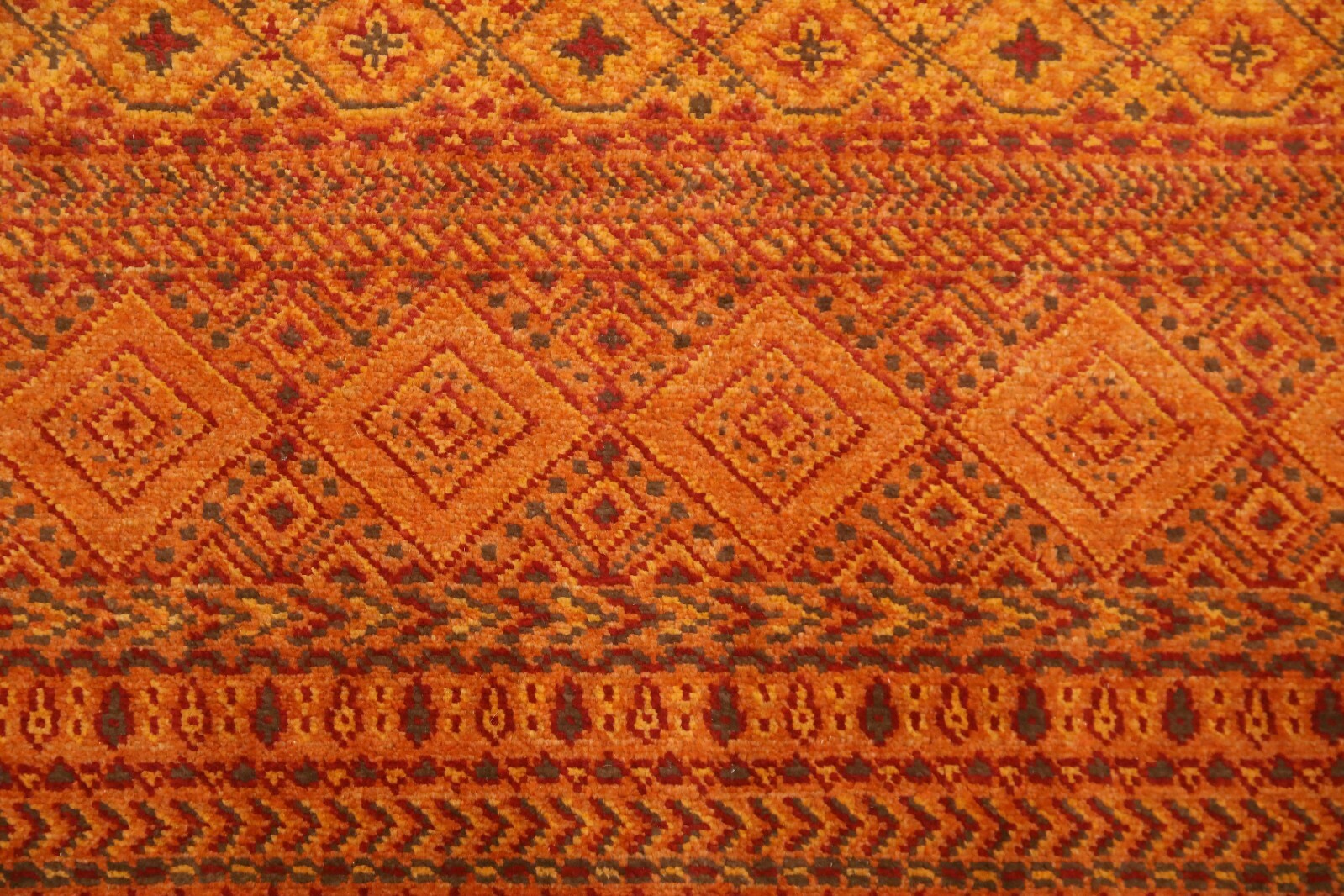 3×5 Feet Orange Afghan Hand Knotted Geometric Authentic Wool Area Rug