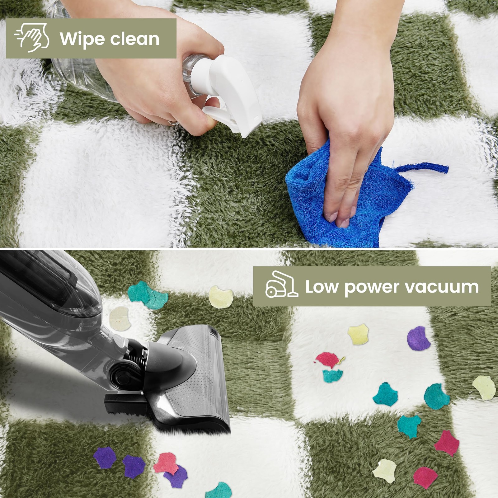 Super Soft Rug for Bedroom, 8×10 Ft Green and White Area Rug Classic Checkere…