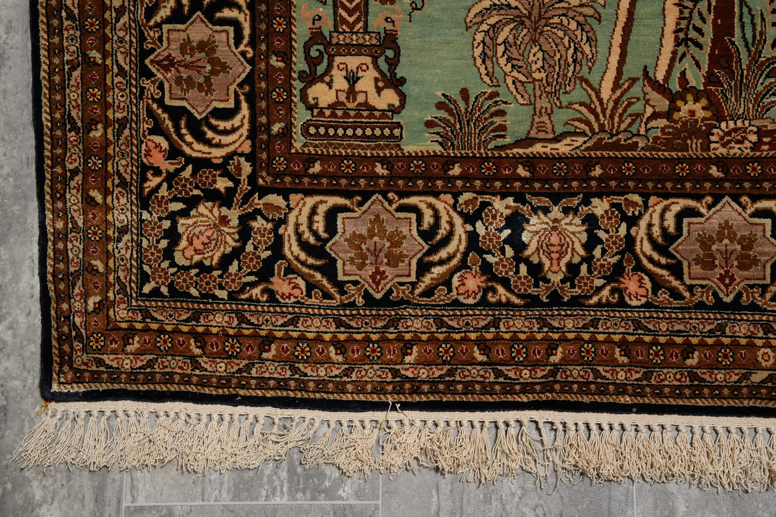 3.7 x 5.9 Green Silk Rug Perrsian Quum Carpet #LA-53273