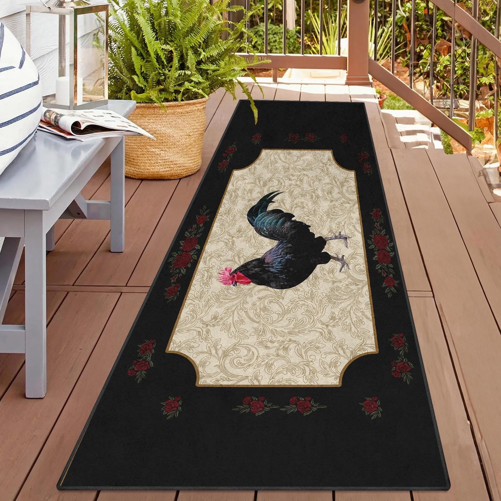 Runner Rug, Washable and Non-Slip 2’x6′ Vintage Rooster Retro Flower Summer H…