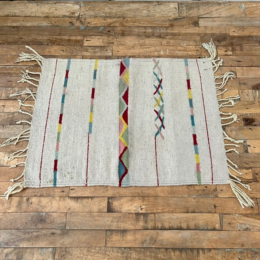 Handwoven Geometric Accent Rug Flat Weave Wool Light Beige