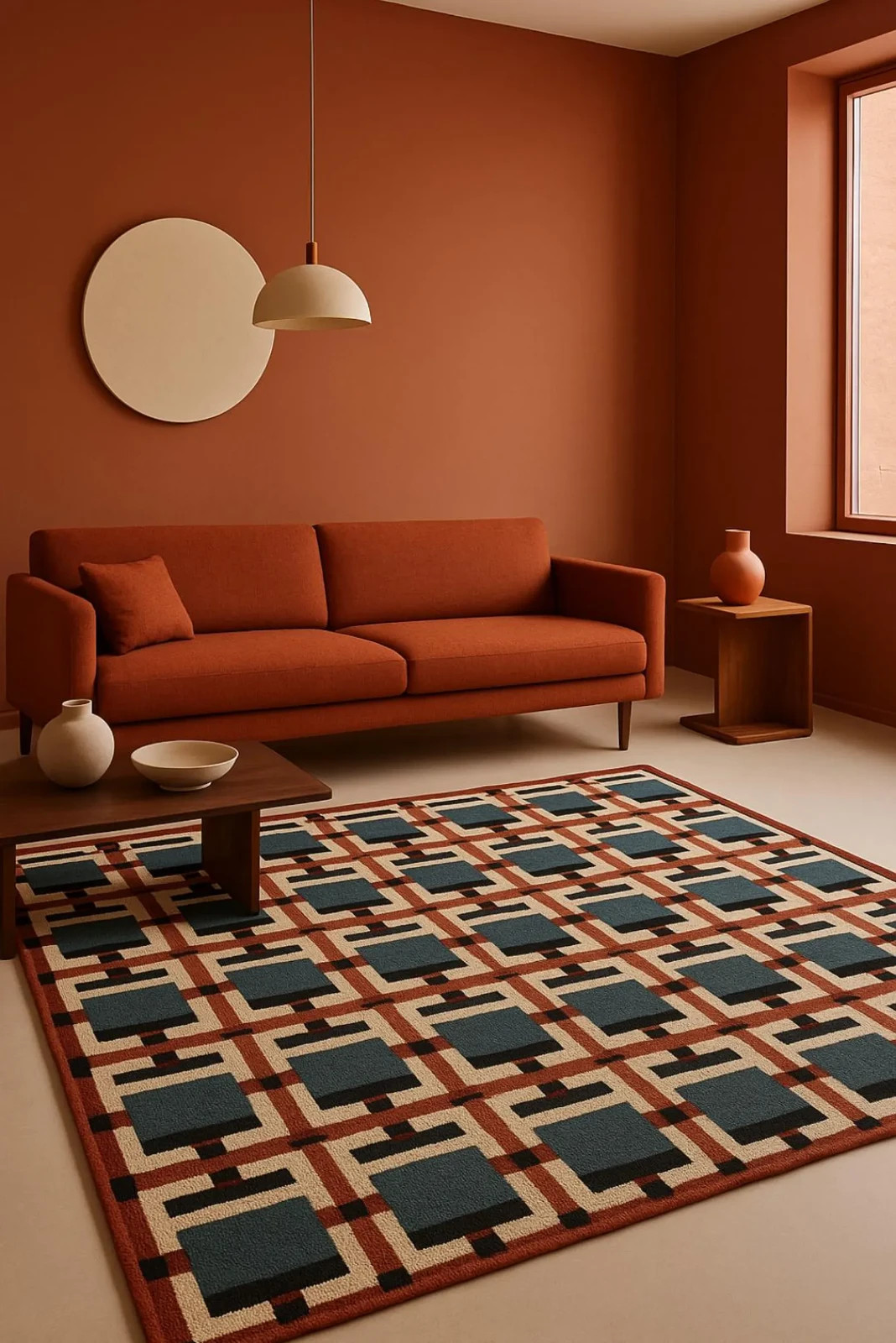 Hand-Tufted New Zealand Wool Rug: Modern Geometric Design Handmade Carpet.