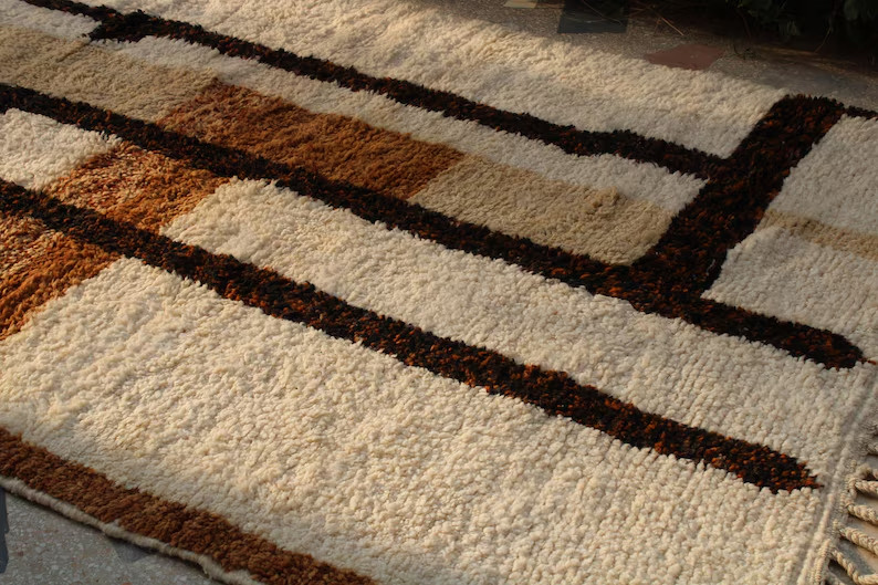 Moroccan wool rug, Beni ourain, Rug for living room, Handmade Berber rug, Brown