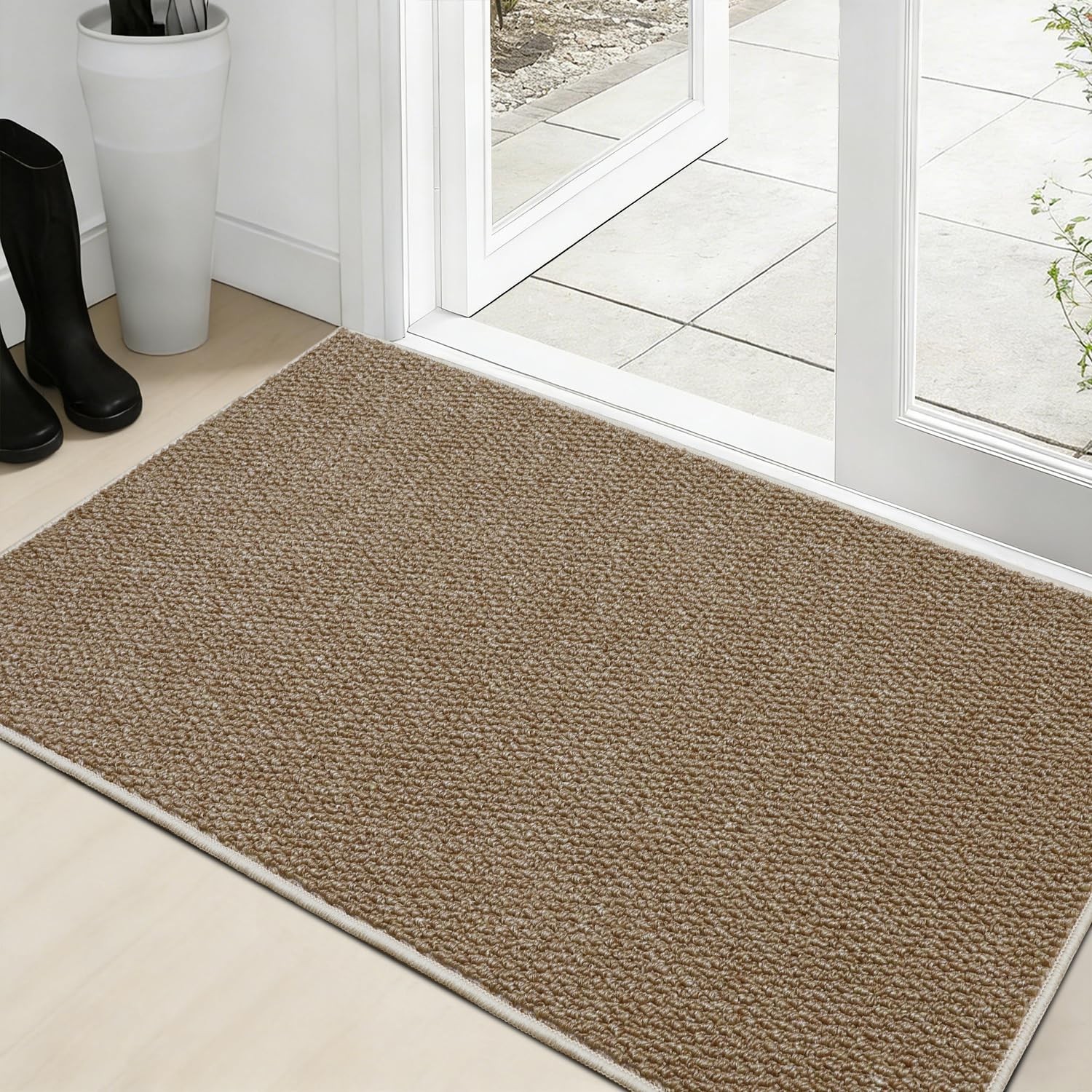 36×60 Inch Taupe Faux Jute Entryway Rug Low Profile Washable Non Slip Mat
