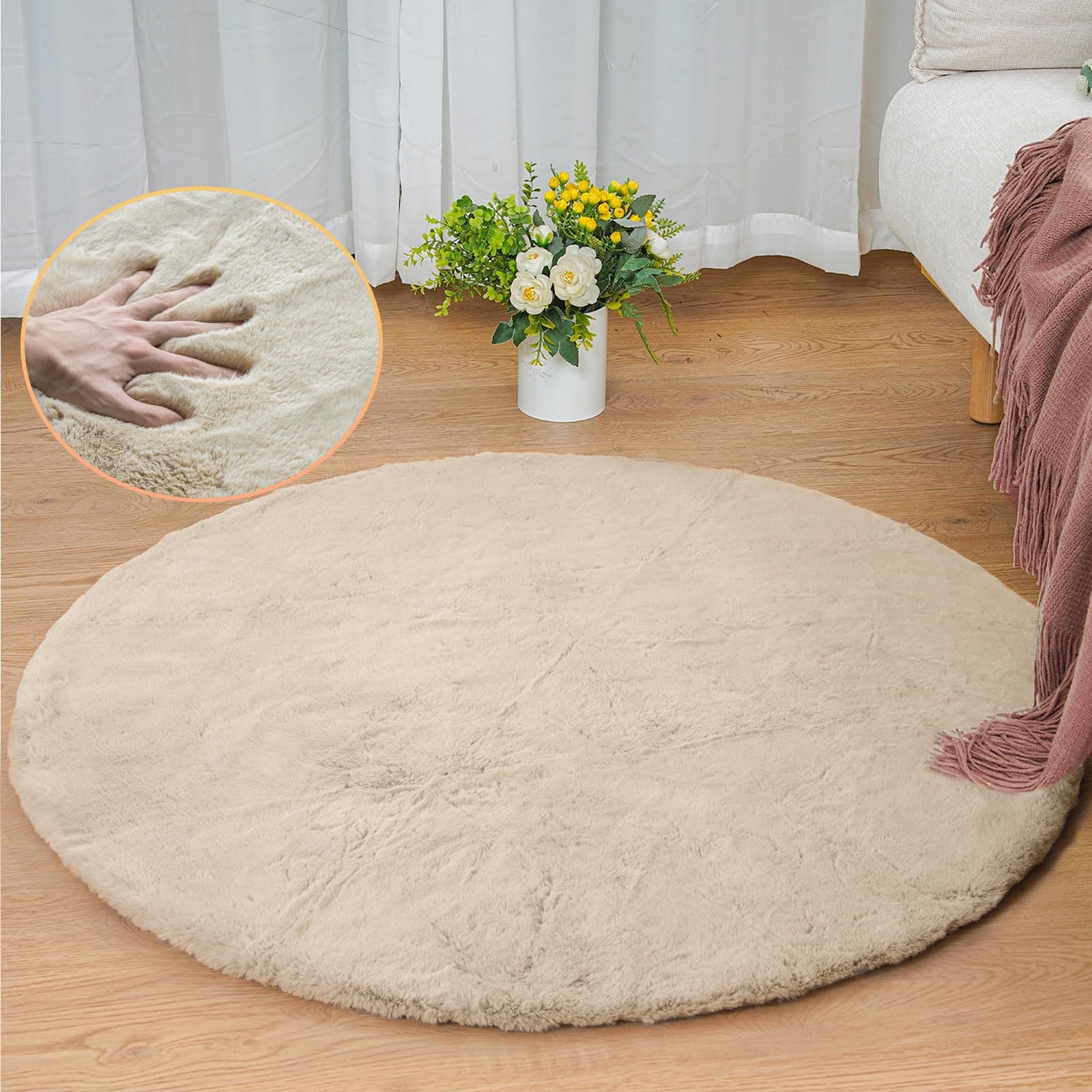 Camel Washable Shag Area Rugs for Living Room Small Plush Faux Bunny Shaggy F…