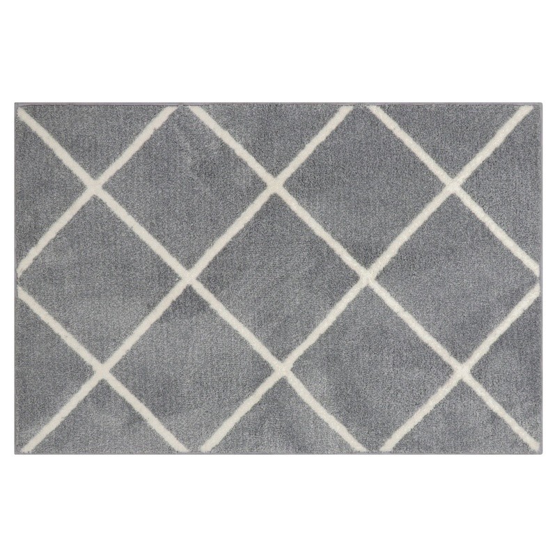 Plush Diamond Indoor Accent Rug Non-Slip Machine Washable Soft Grey 30×45 New