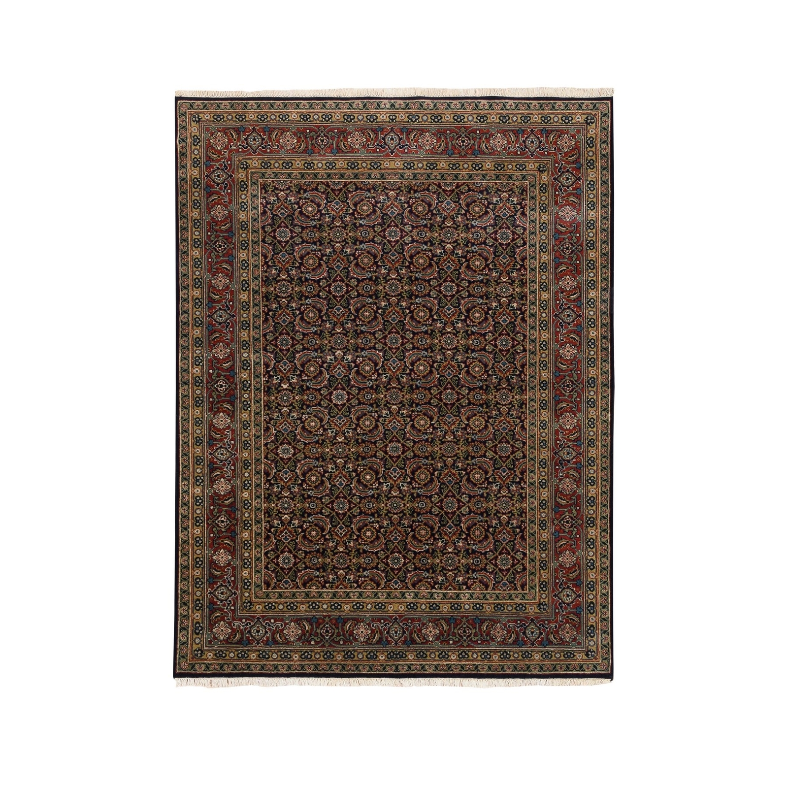 5’1″x7’1″ Hand Spun Wool Blue All Over Herrita Design Hand Knotted Rug R62343