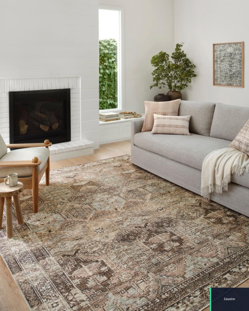 Area Rug Billie 90×114 Machine Made Low Pile Distressed Braided Clay Sage