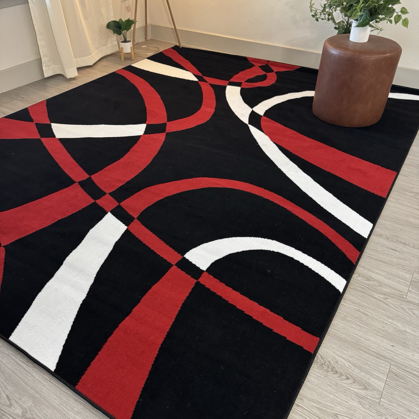 Large Contemporary Area Rugs Carpet Living Room Rugs 5’x7’ Black/Red